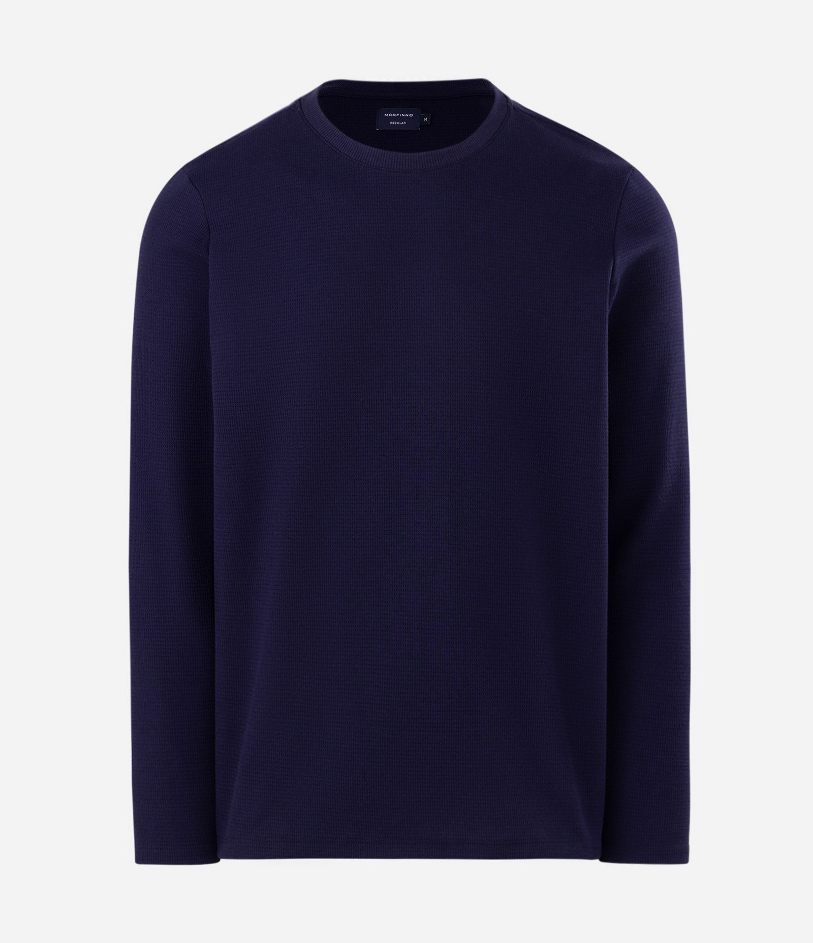 Camiseta Regular em Algodão Texturizado com Punhos Azul Marinho 4