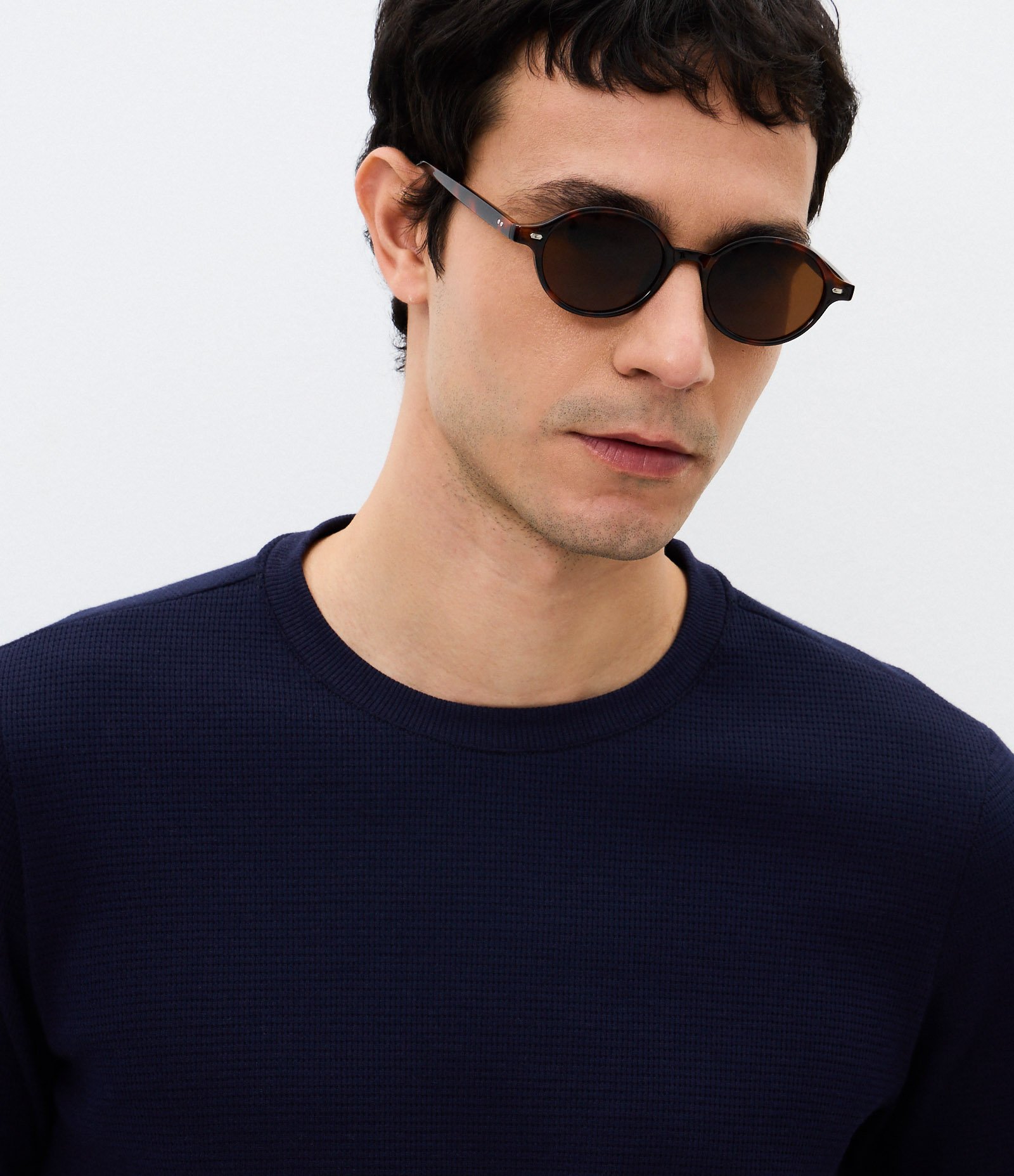 Camiseta Regular em Algodão Texturizado com Punhos Azul Marinho 3