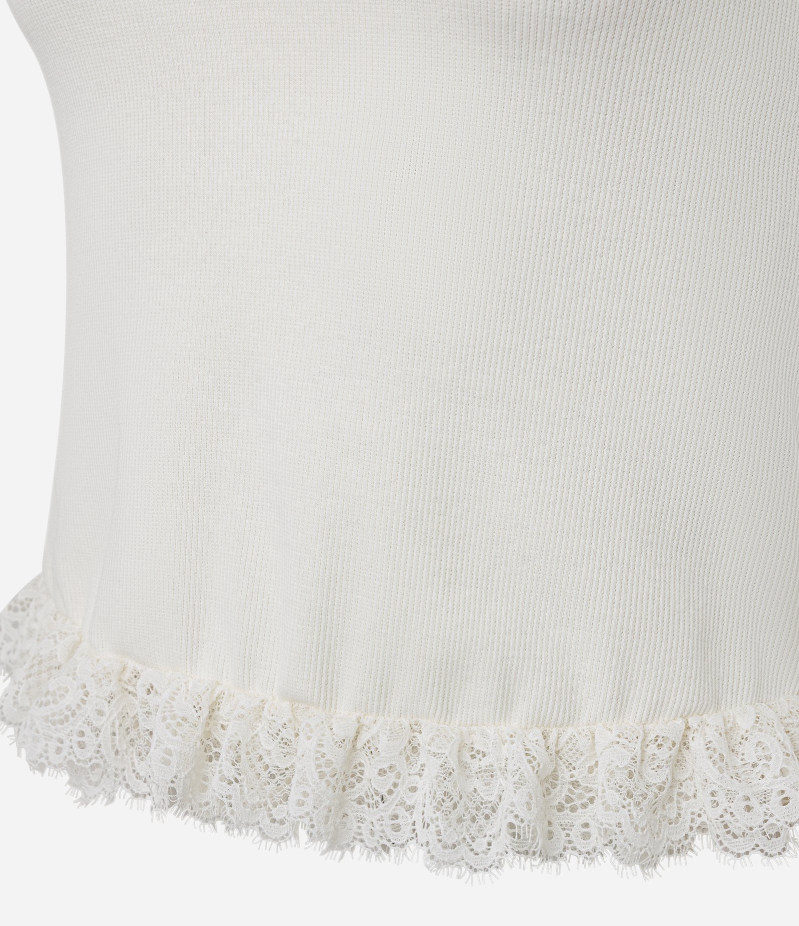 Blusa Frente Única Cropped em Ribana com Barra Rendada Dupla Branco 7