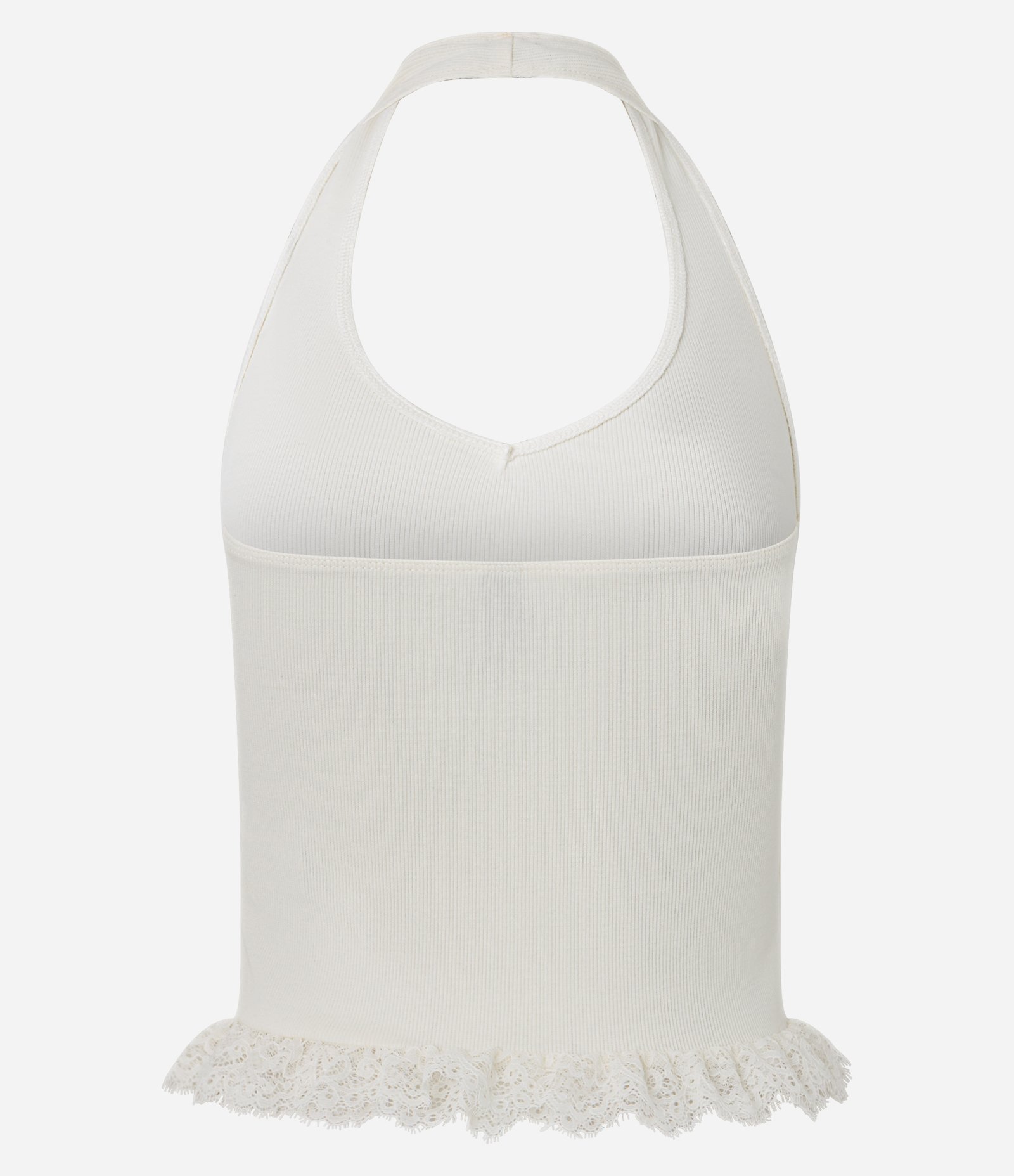 Blusa Frente Única Cropped em Ribana com Barra Rendada Dupla Branco 8