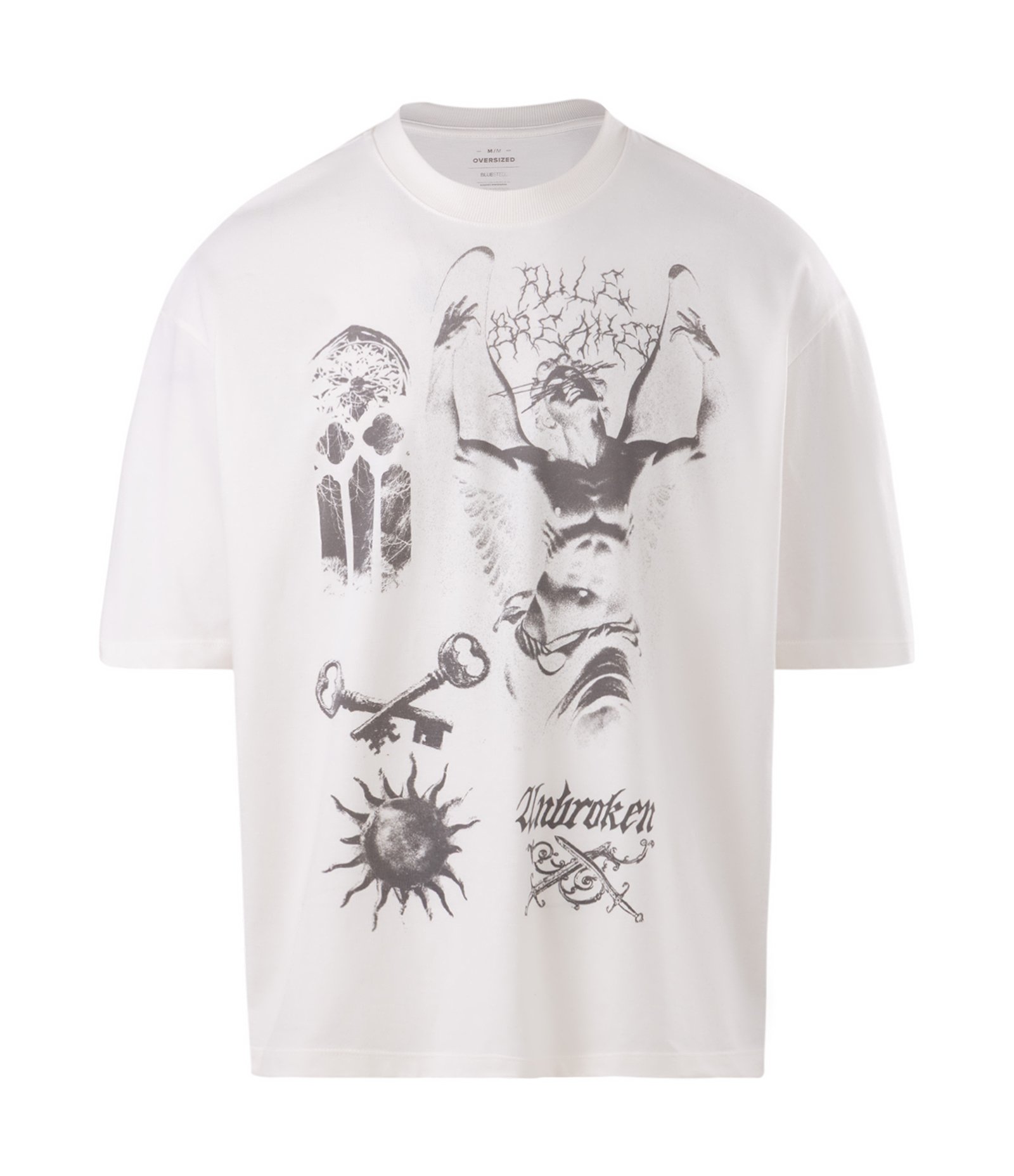 Camiseta Oversized Estampa Elementos Gráficos Branco 4