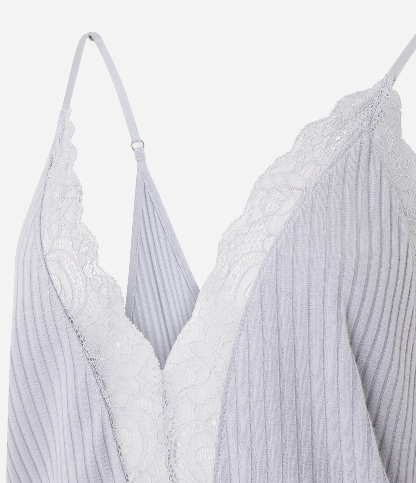 Pijama Macacão Longo em Ribana com Renda no Decote Roxo 6