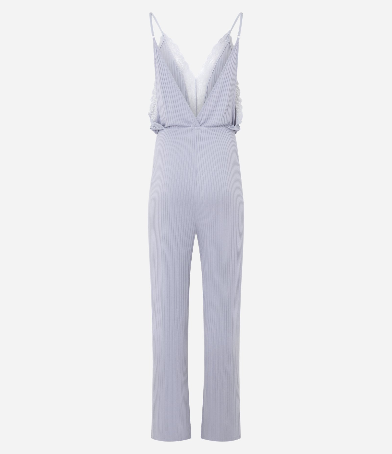 Pijama Macacão Longo em Ribana com Renda no Decote Roxo 7