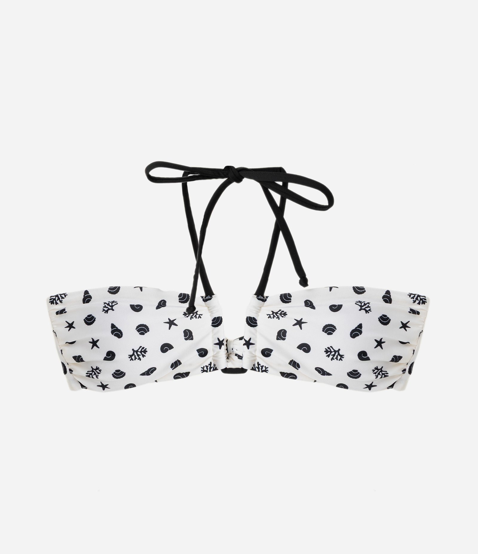 Biquíni Top Bandeau em Microfibra com Estampa Conchinhas Branco/Preto 1