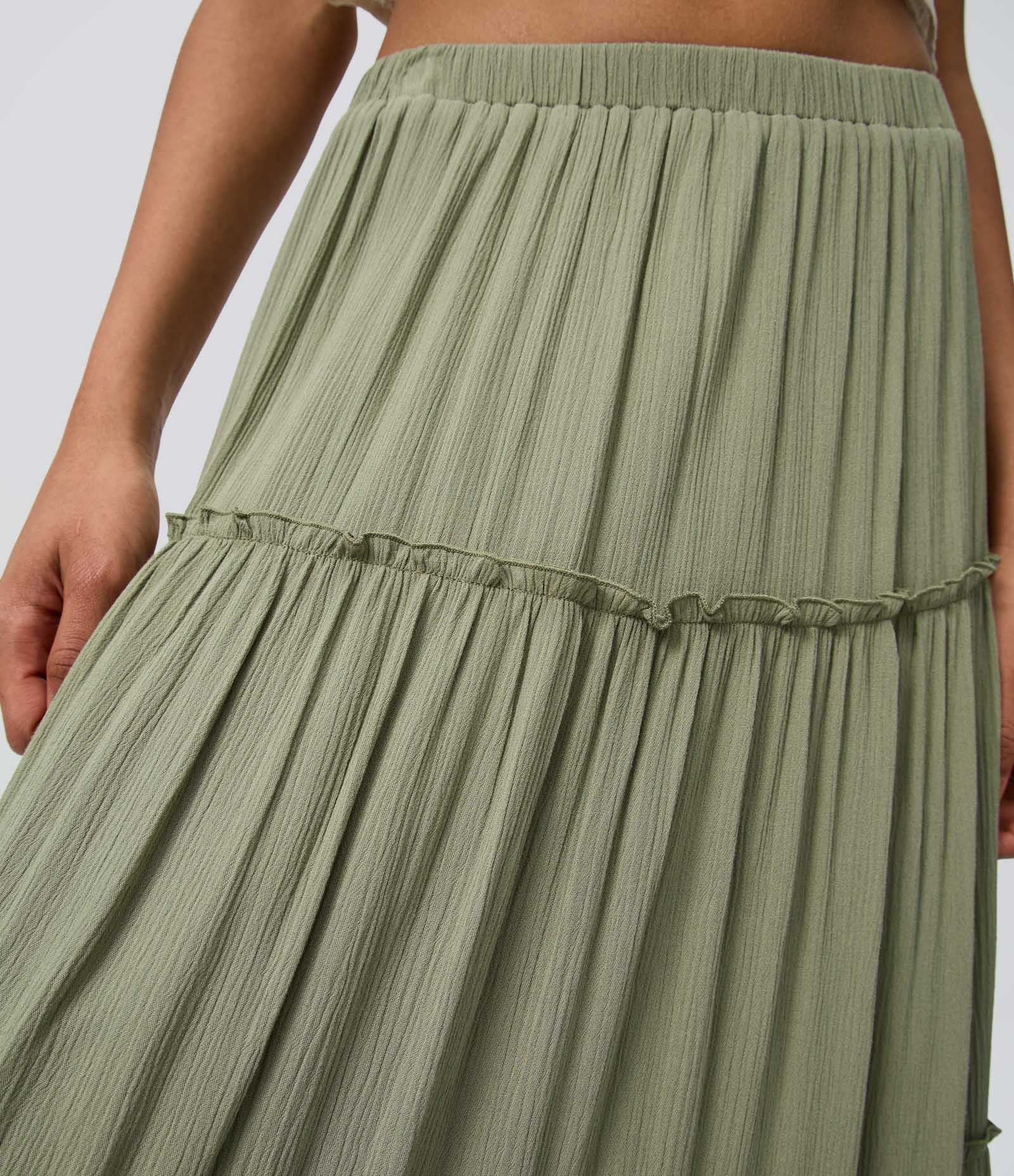 Saia Longa em Viscose Texturizada com Recortes em Camadas Verde 3