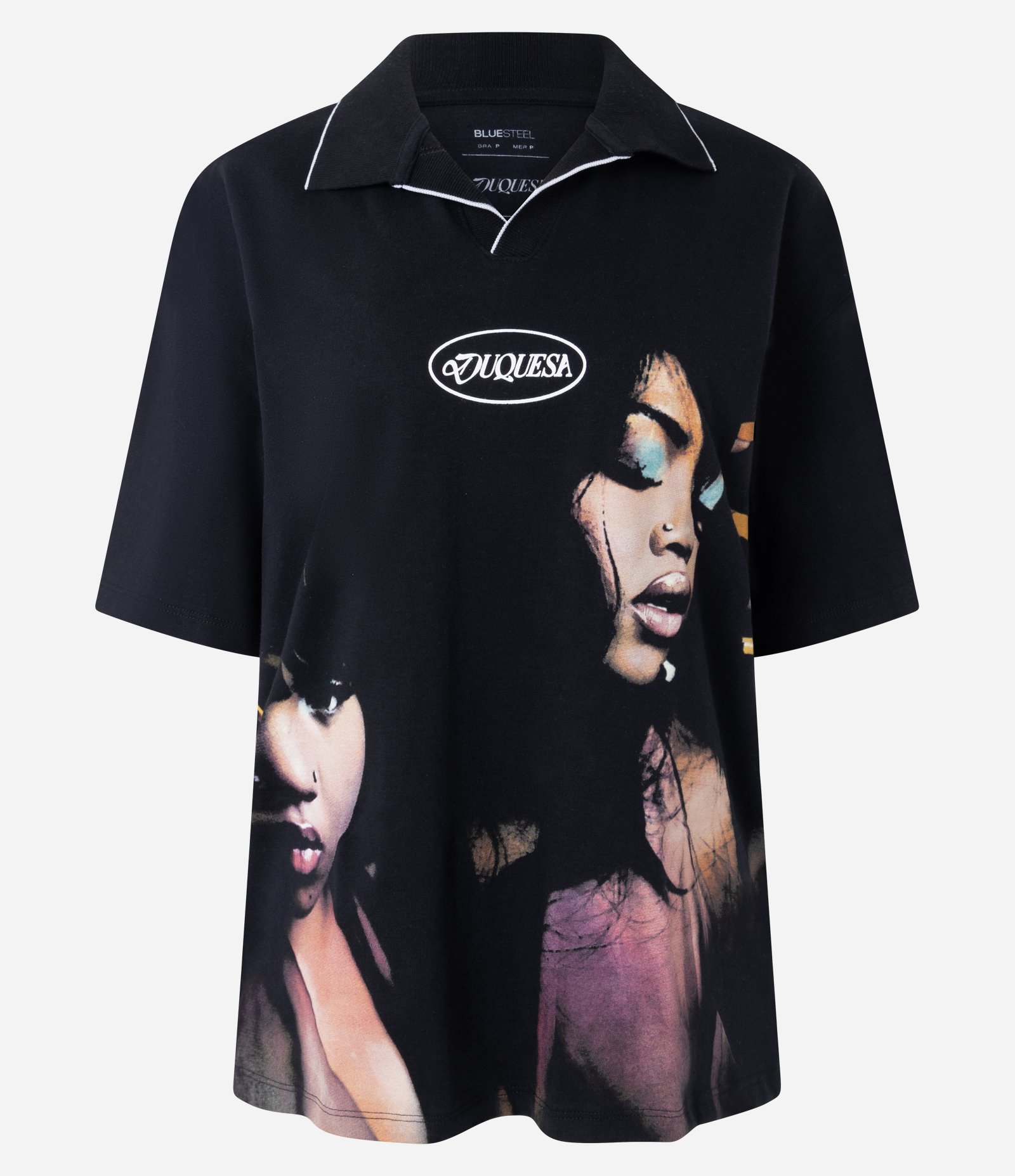 Camiseta Polo em Algodão com Estampa Duquesa e Lettering 01 nas Costas Preto 5