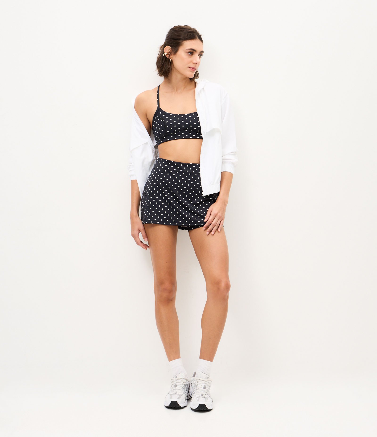 Short Saia Esportivo em Microfibra com Estampa Poá Preto 1
