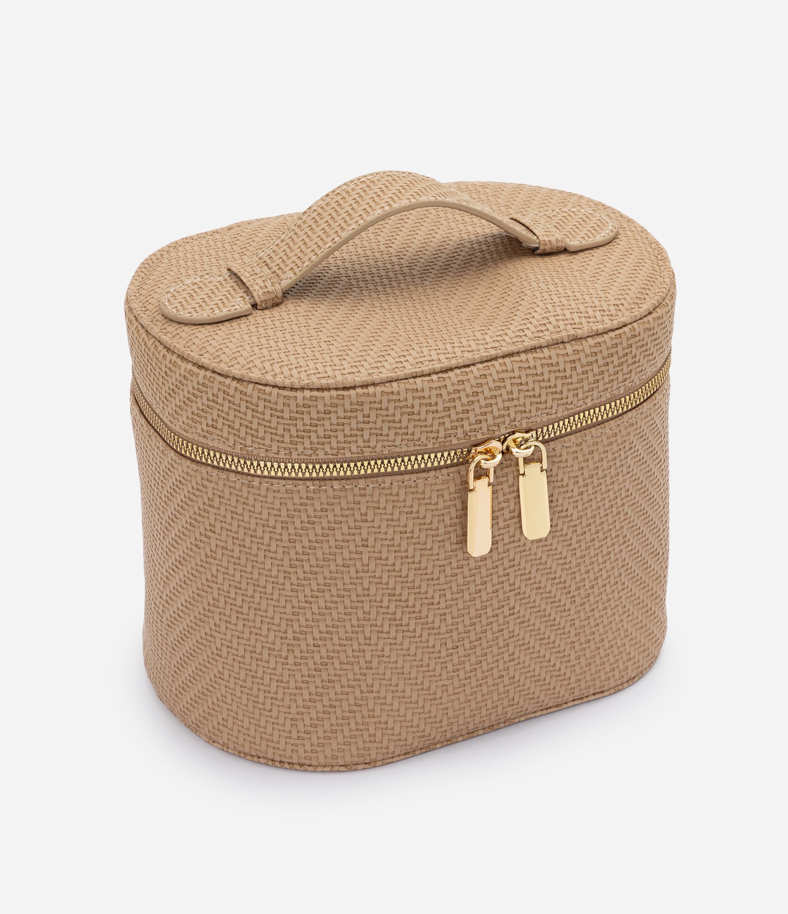 Necessaire Maleta Texturizada com Alça de Mão Bege 1