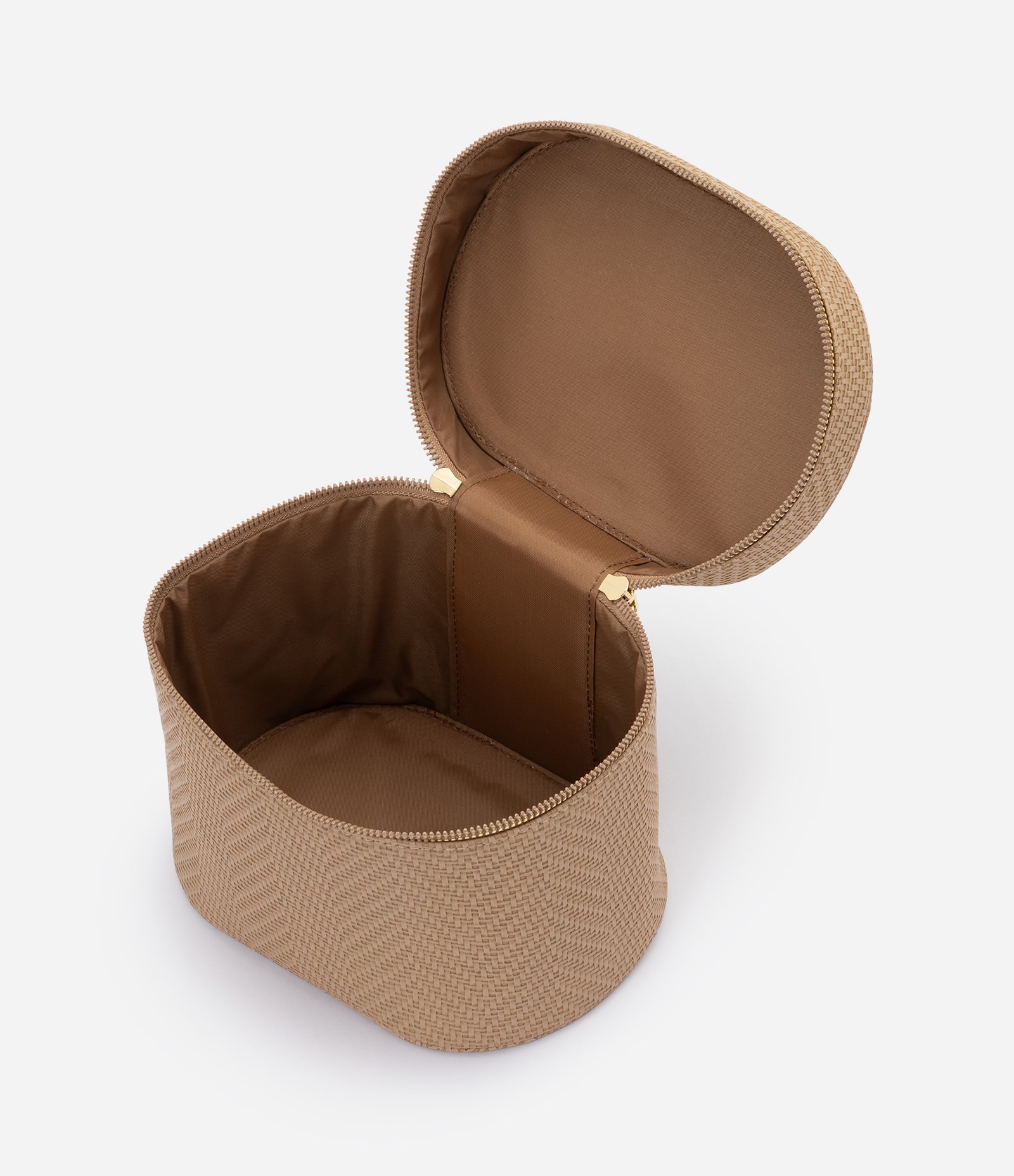 Necessaire Maleta Texturizada com Alça de Mão Bege 2