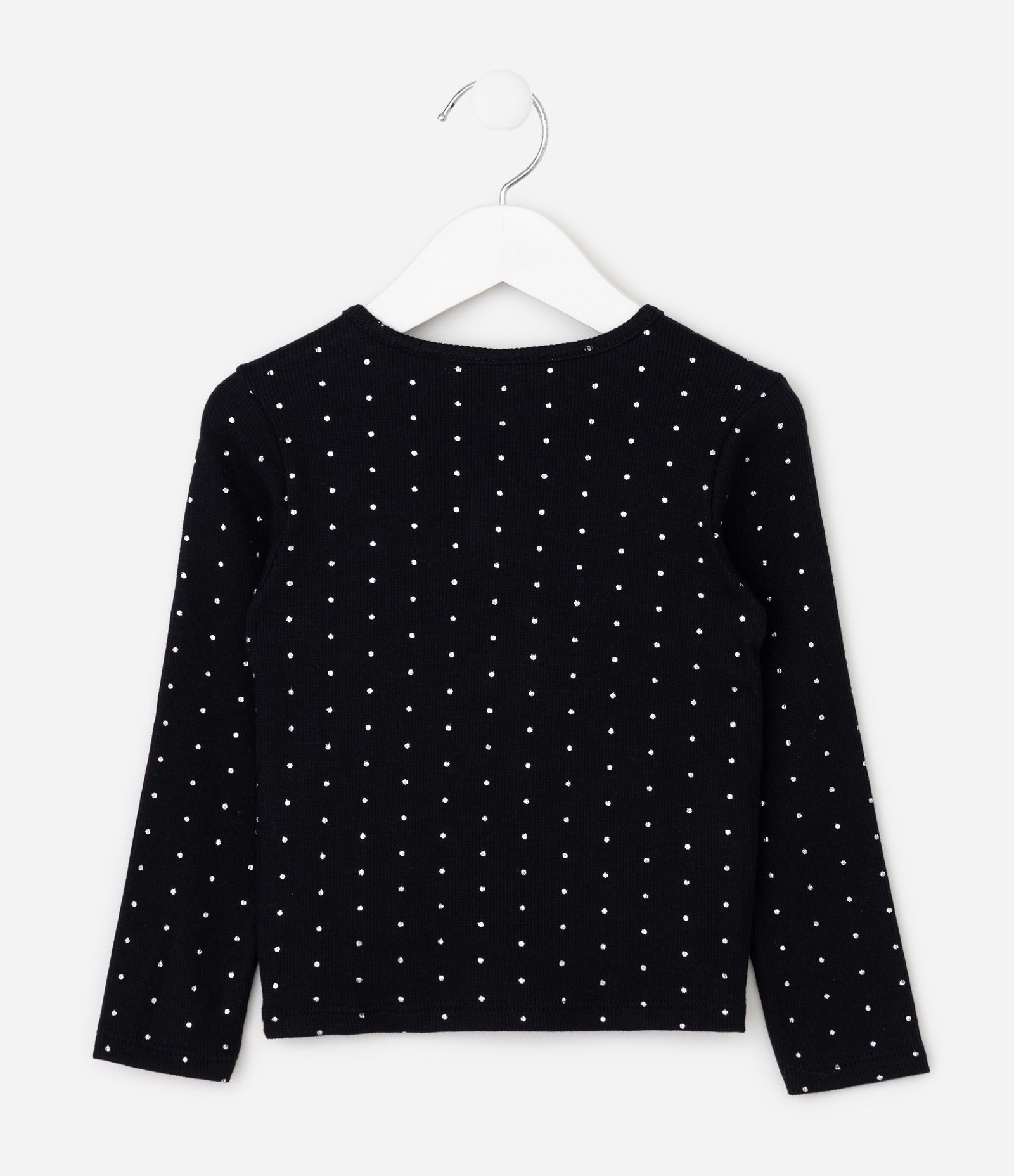 Blusa Slim Infantil em Ribana com Brilho em Poá – Tam 1 a 6 Anos Preto 2