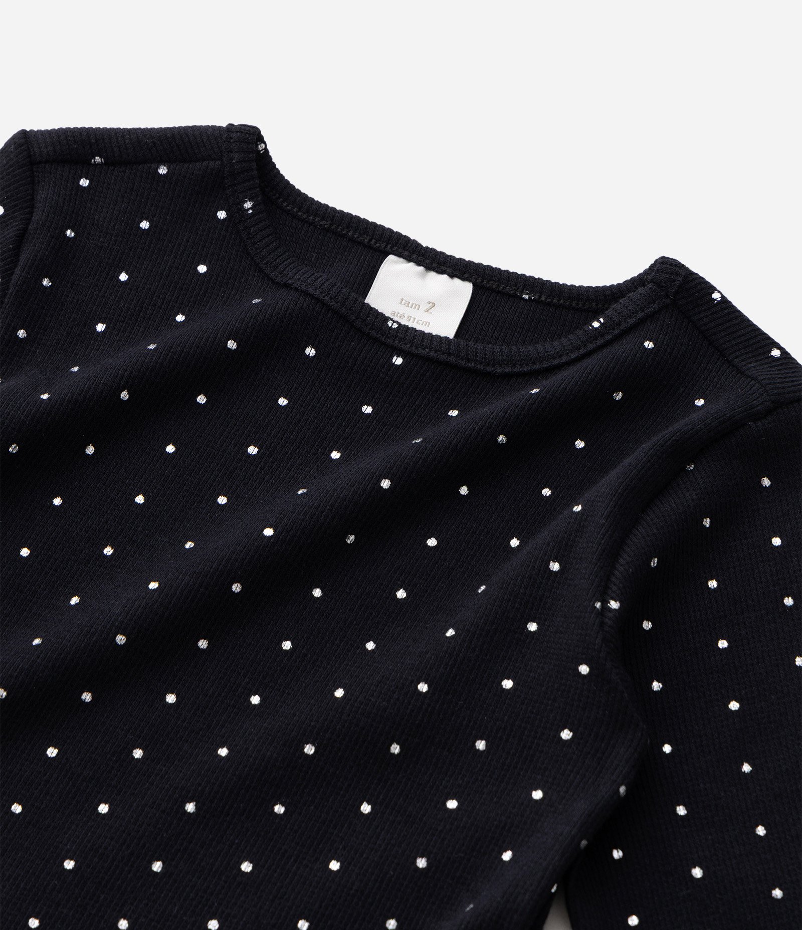Blusa Slim Infantil em Ribana com Brilho em Poá – Tam 1 a 6 Anos Preto 4