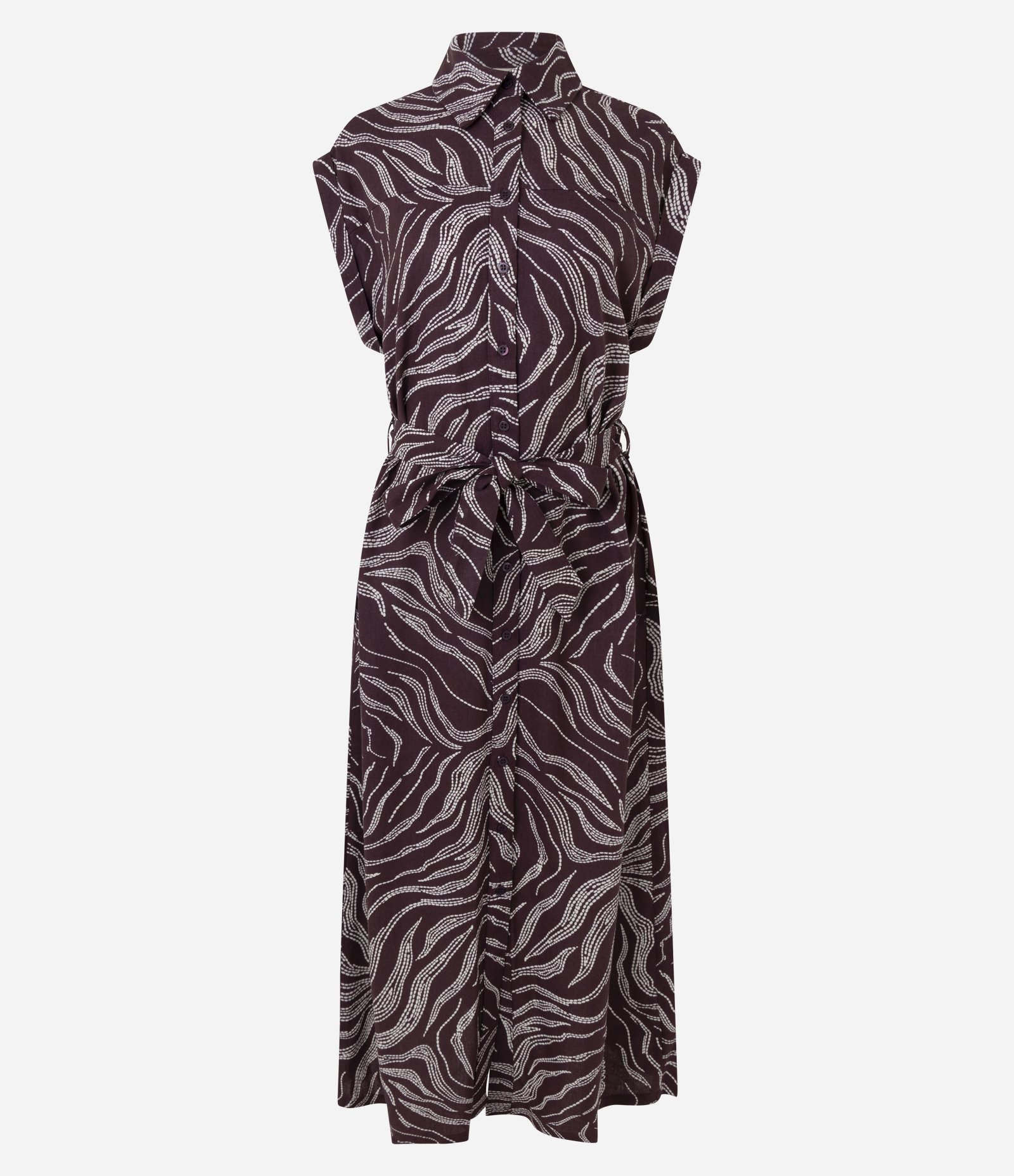 Vestido Chemise Midi em Viscolinho com Estampa Orgânica Marrom 5