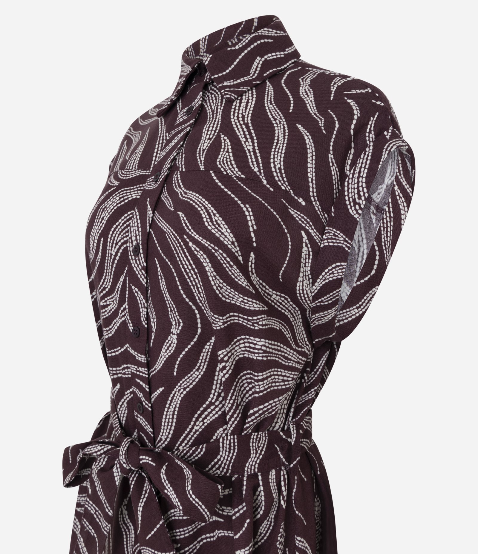 Vestido Chemise Midi em Viscolinho com Estampa Orgânica Marrom 6