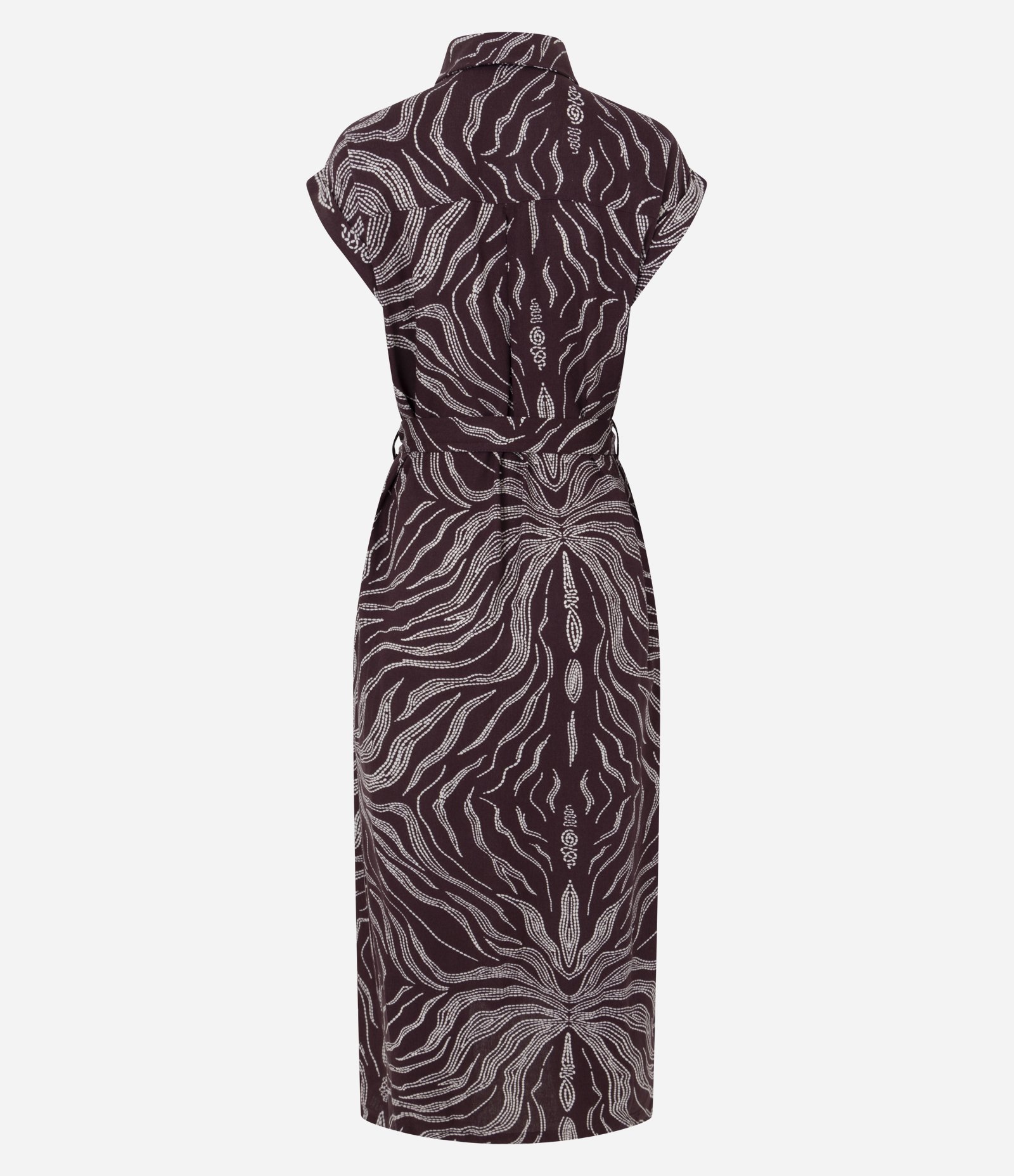 Vestido Chemise Midi em Viscolinho com Estampa Orgânica Marrom 7