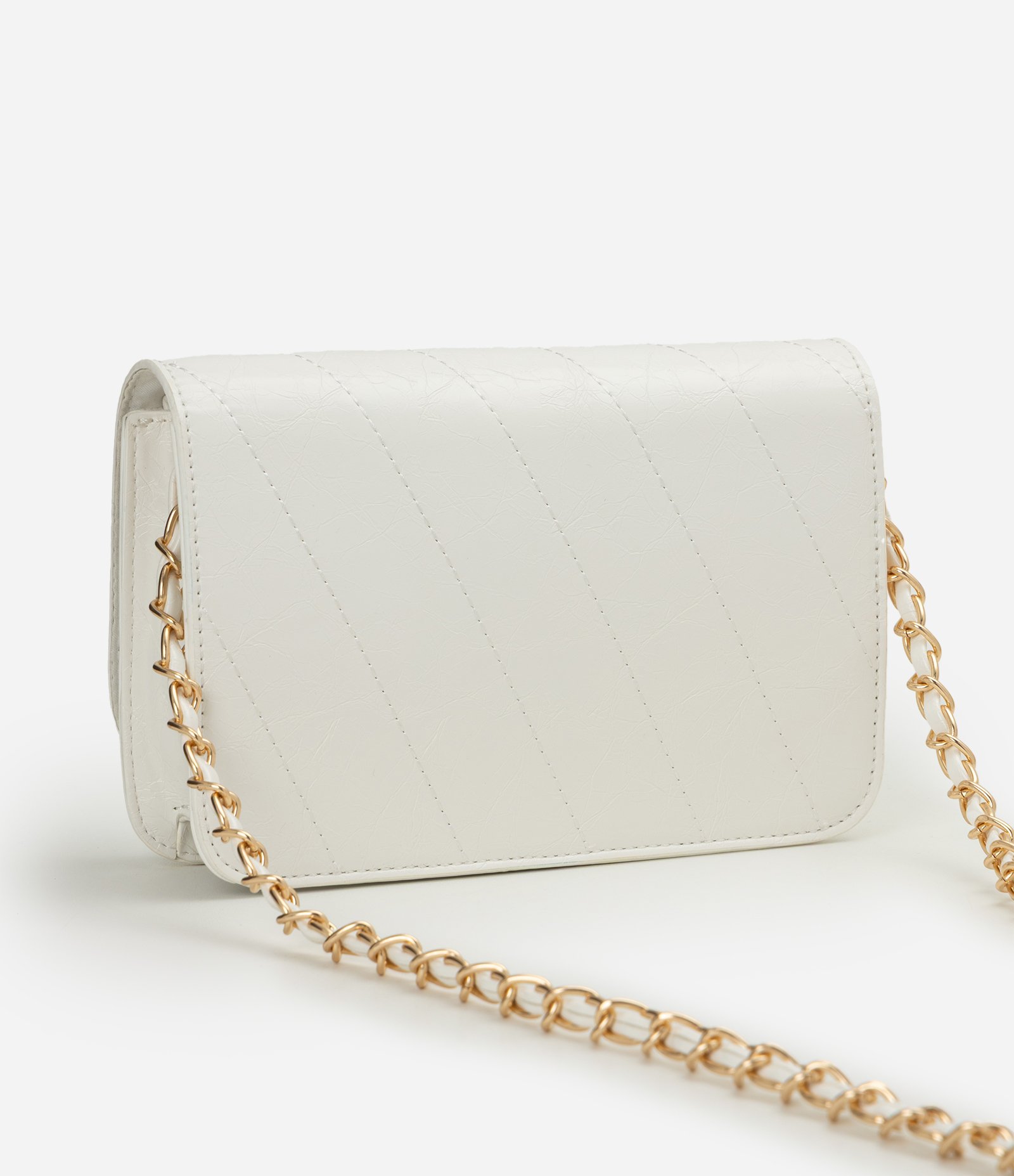 Bolsa Pequena Transversal em PU com Tampa e Alça de Corrente Off White 3