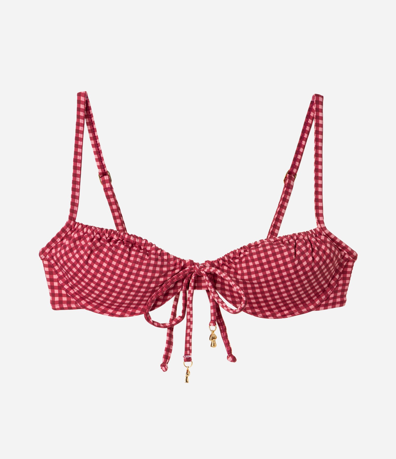 Biquíni Top Meia Taça com Estampa Xadrez Vichy Vermelho/Rosa 5