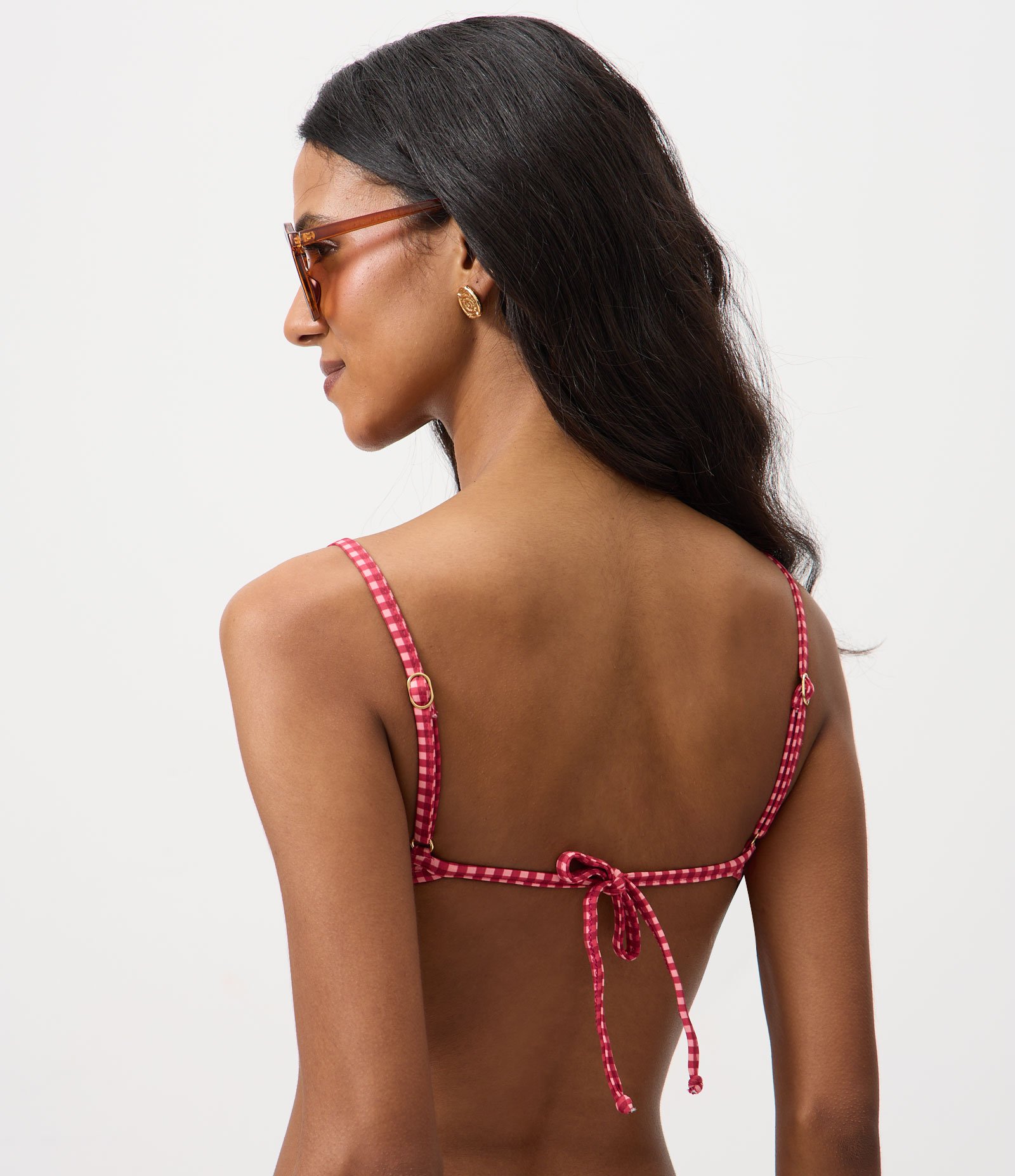 Biquíni Top Meia Taça com Estampa Xadrez Vichy Vermelho/Rosa 4