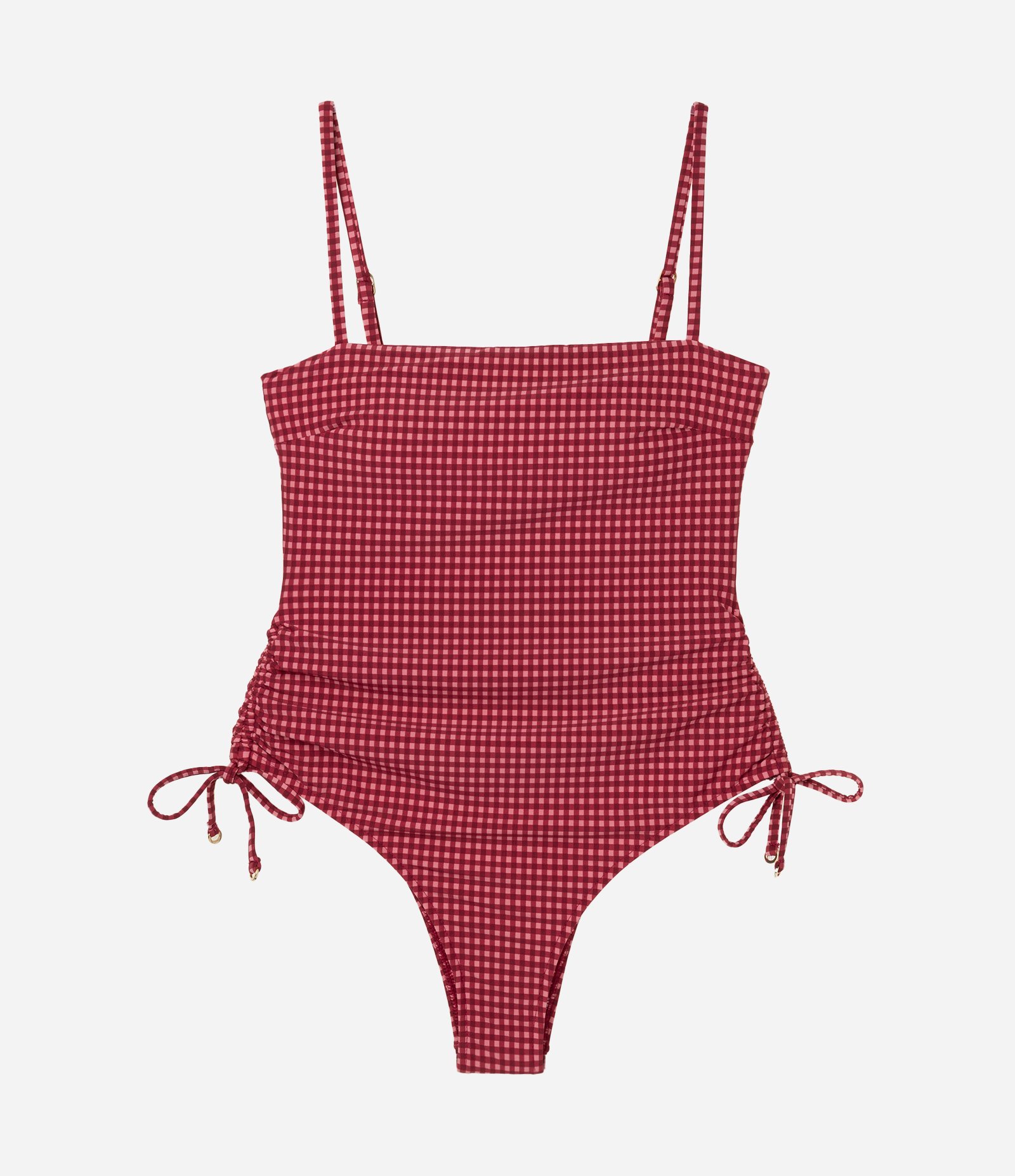 Maiô com Franzido Lateral e Estampa Xadrez Vichy Vermelho 6