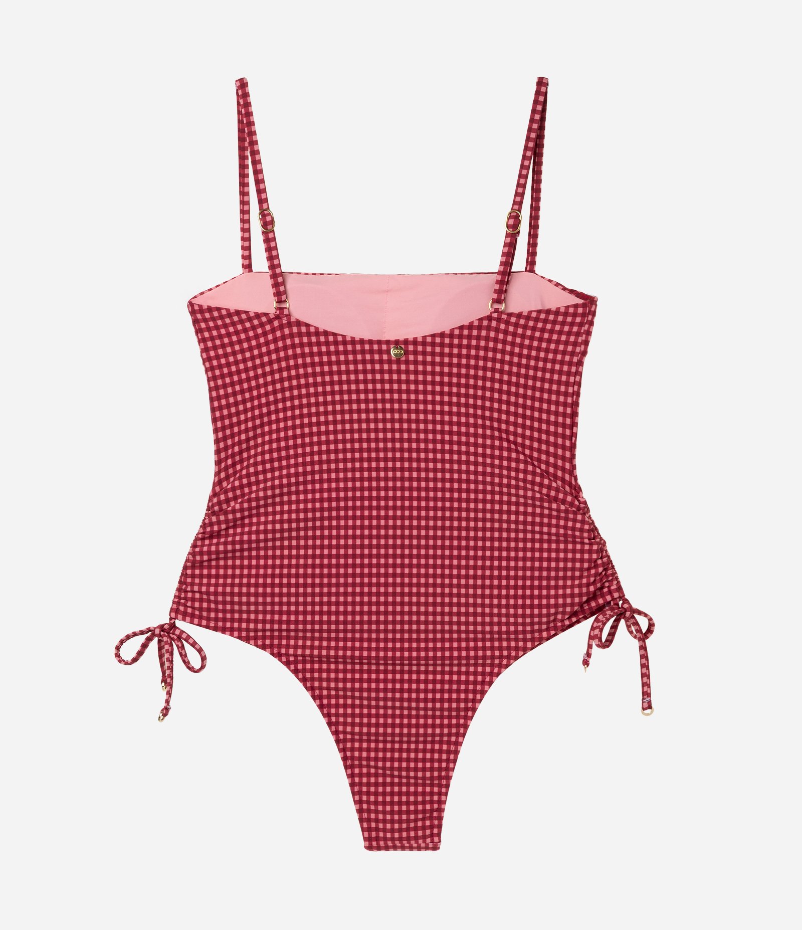 Maiô com Franzido Lateral e Estampa Xadrez Vichy Vermelho 7
