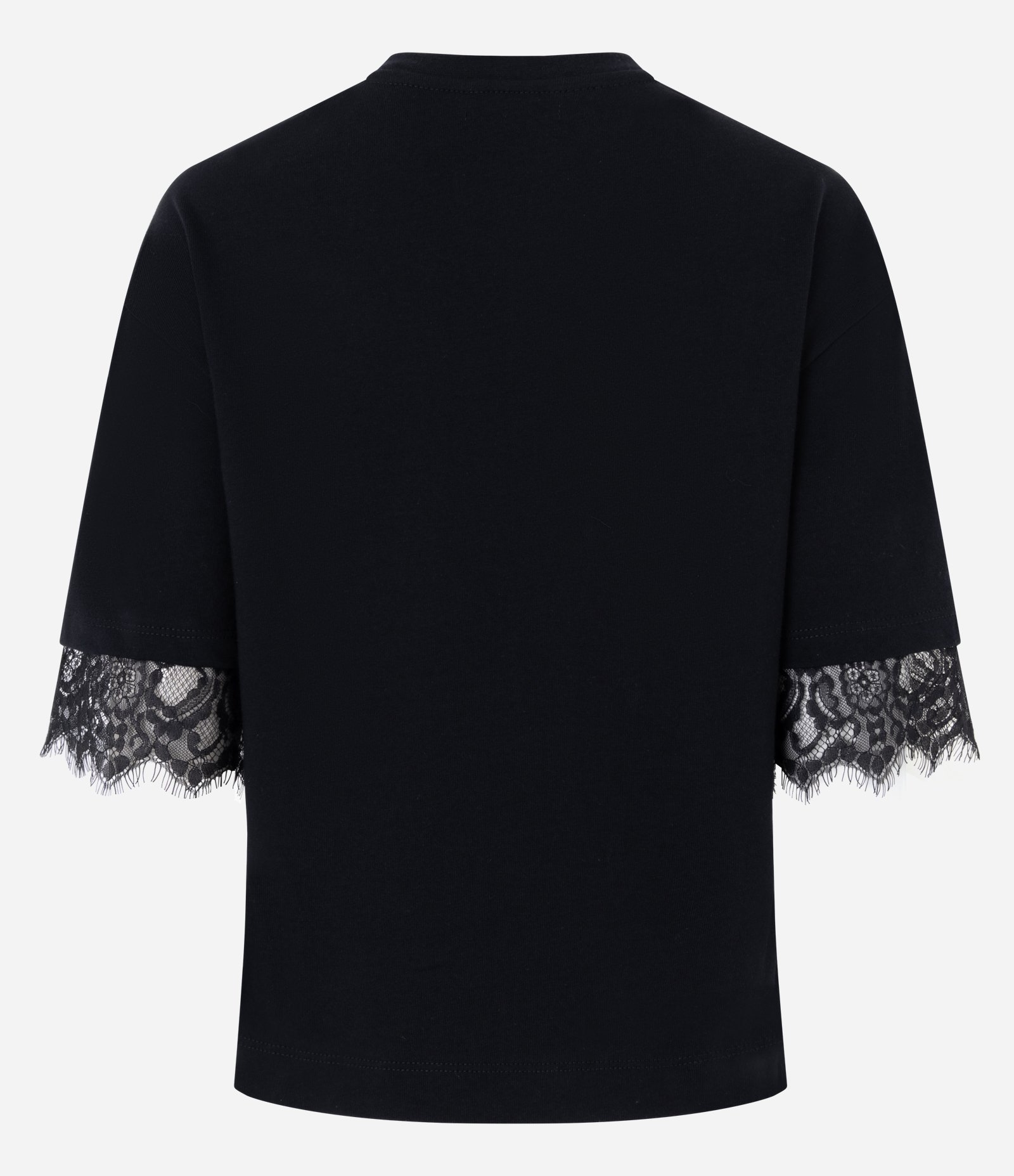 Camiseta em Algodão com Renda Aplicada nas Mangas Preto 3