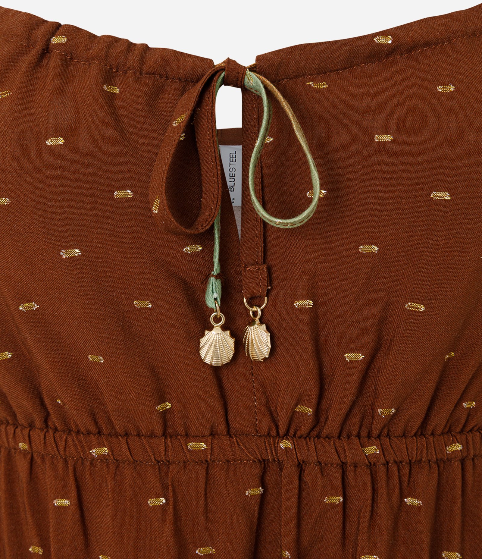 Vestido Curto com Estampa Poá Degradê e Detalhes de Fio Metalizado Marrom 2