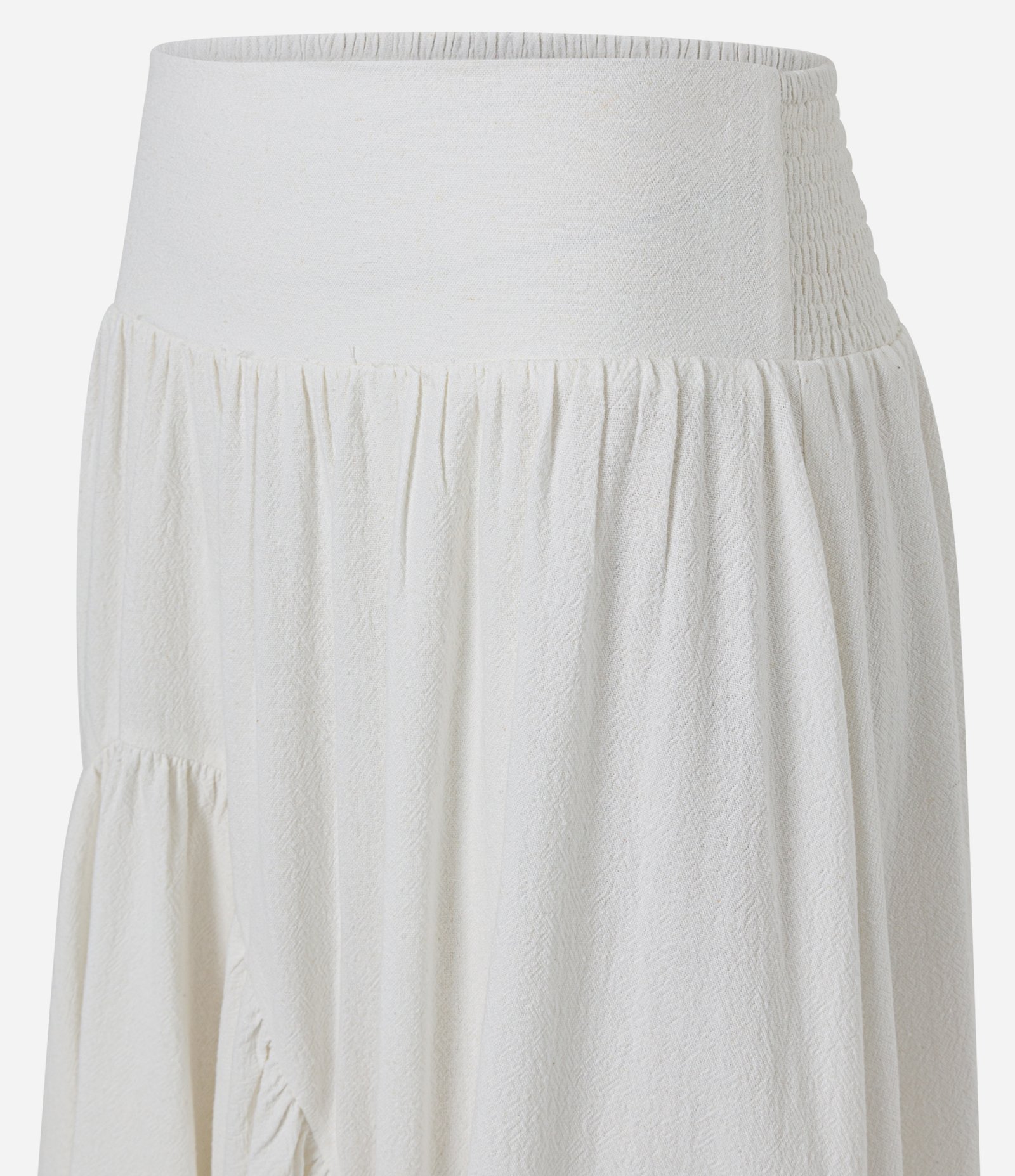 Saia Midi em Viscolinho com Cintura Alta e Babados Assimétricos Branco 2