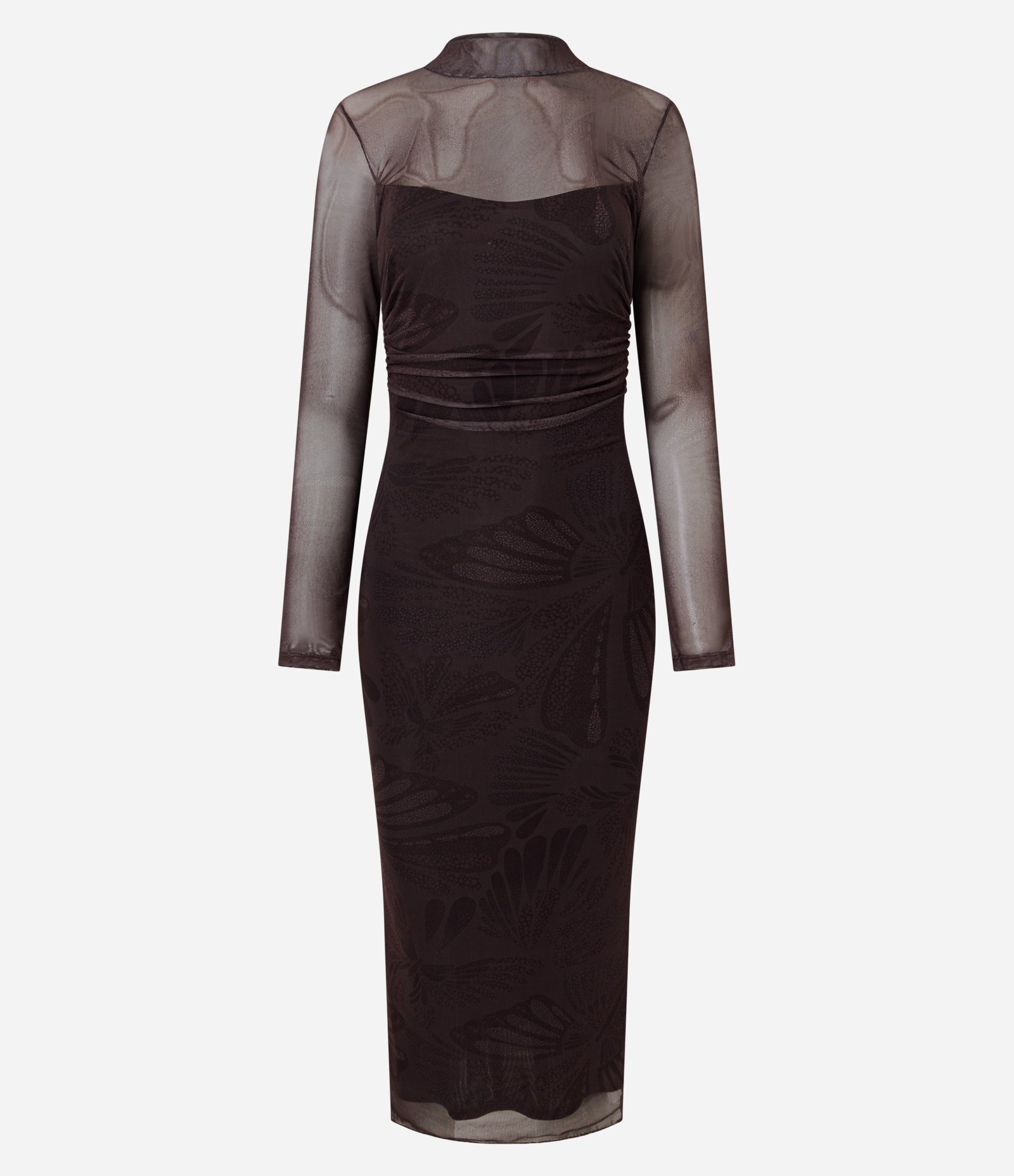 Vestido Midi com Transparência no Busto e Detalhes de Borboleta Marrom 5