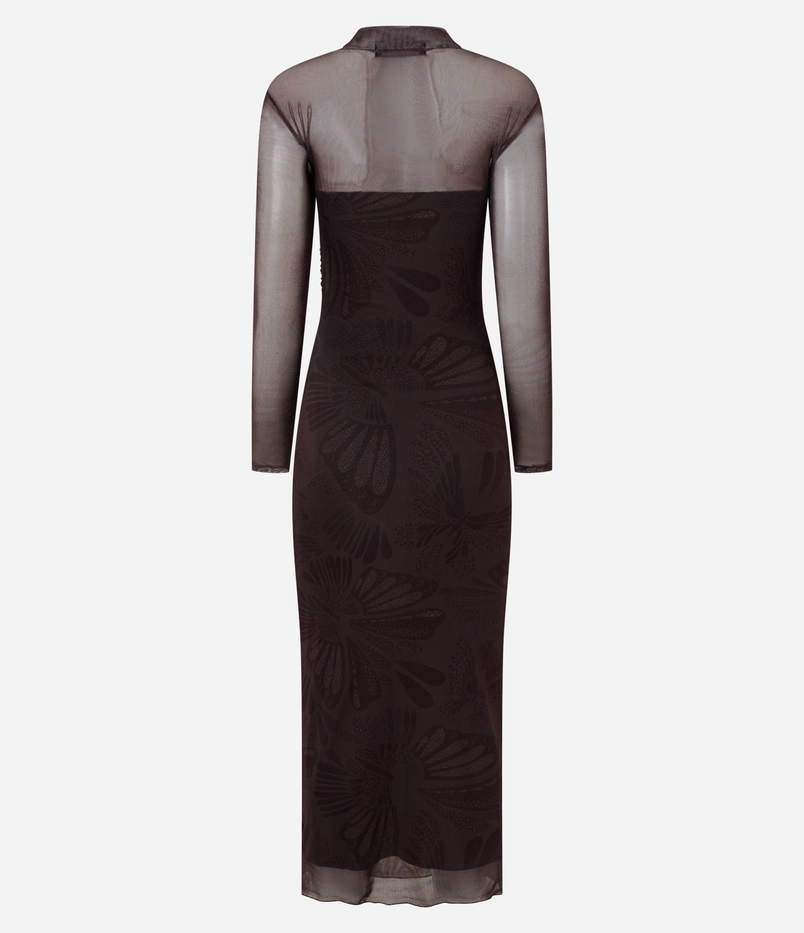 Vestido Midi com Transparência no Busto e Detalhes de Borboleta Marrom 6
