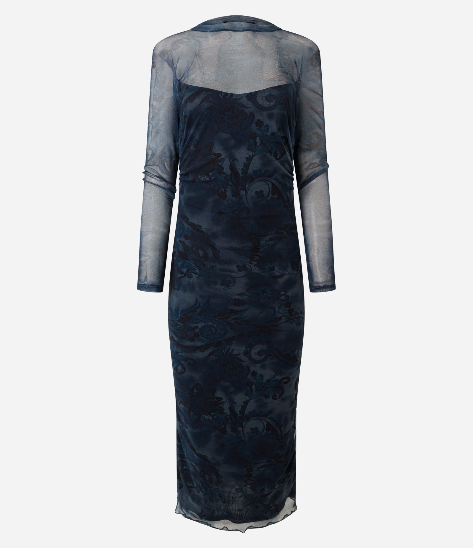 Vestido Midi em Tule com Estampa Floral Azul Escuro 5