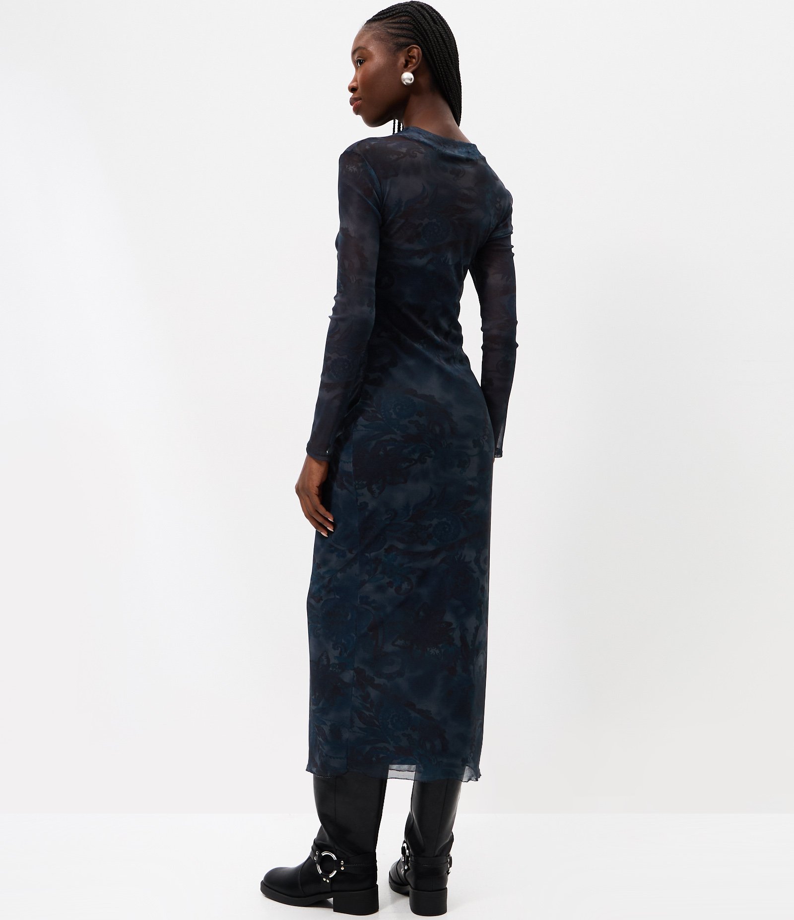 Vestido Midi em Tule com Estampa Floral Azul Escuro 4