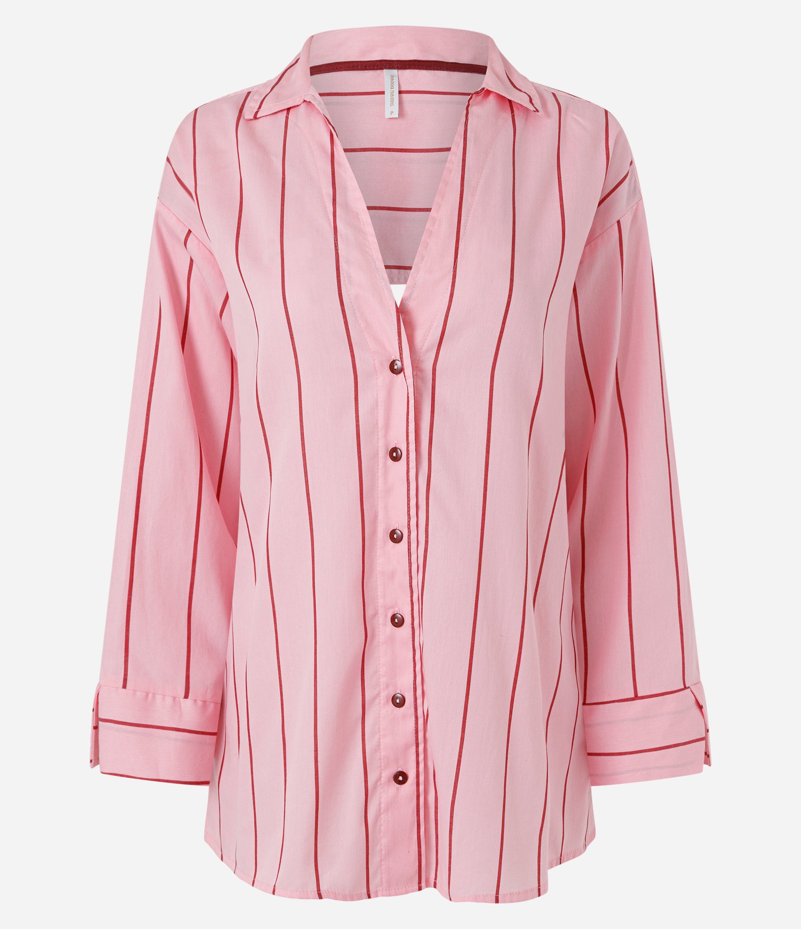 Saída de Praia Camisa com Manga Longa e Estampa Listrada Rosa 5