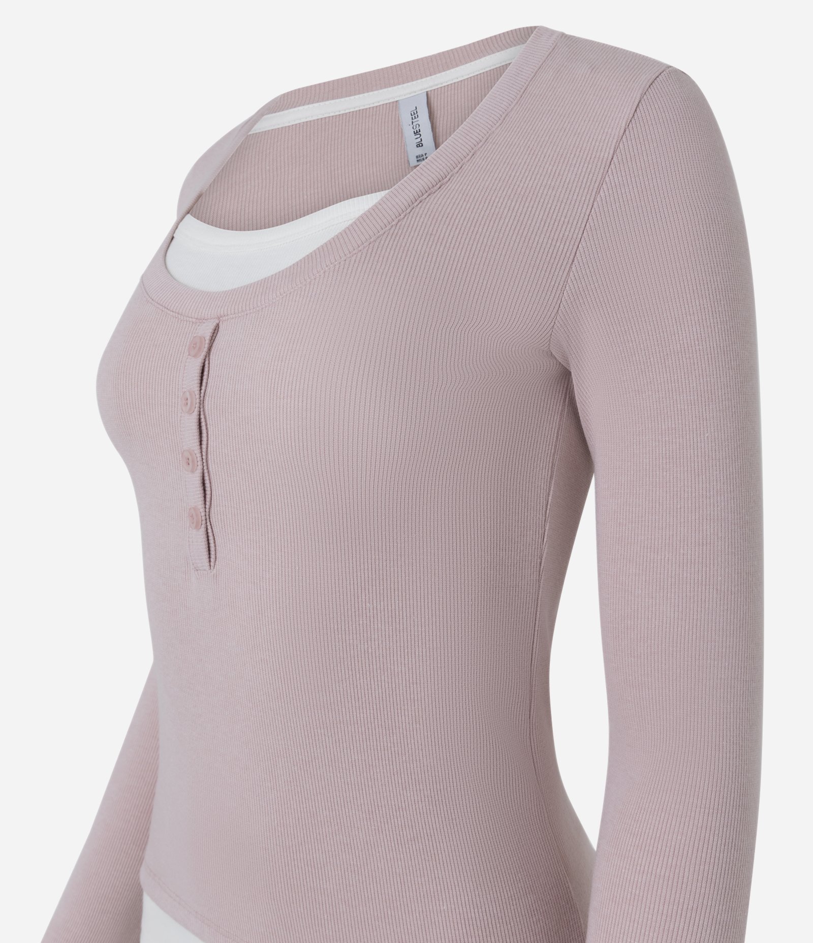 Blusa em Ribana Canelada com Efeito de Sobreposição Rosa 6