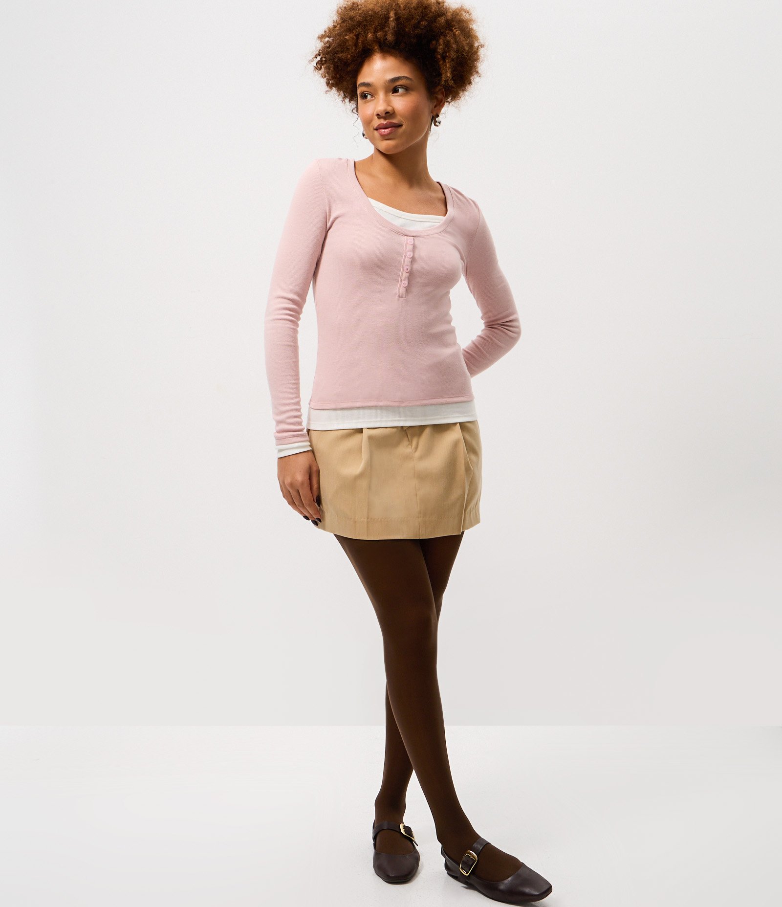 Blusa em Ribana Canelada com Efeito de Sobreposição Rosa 2