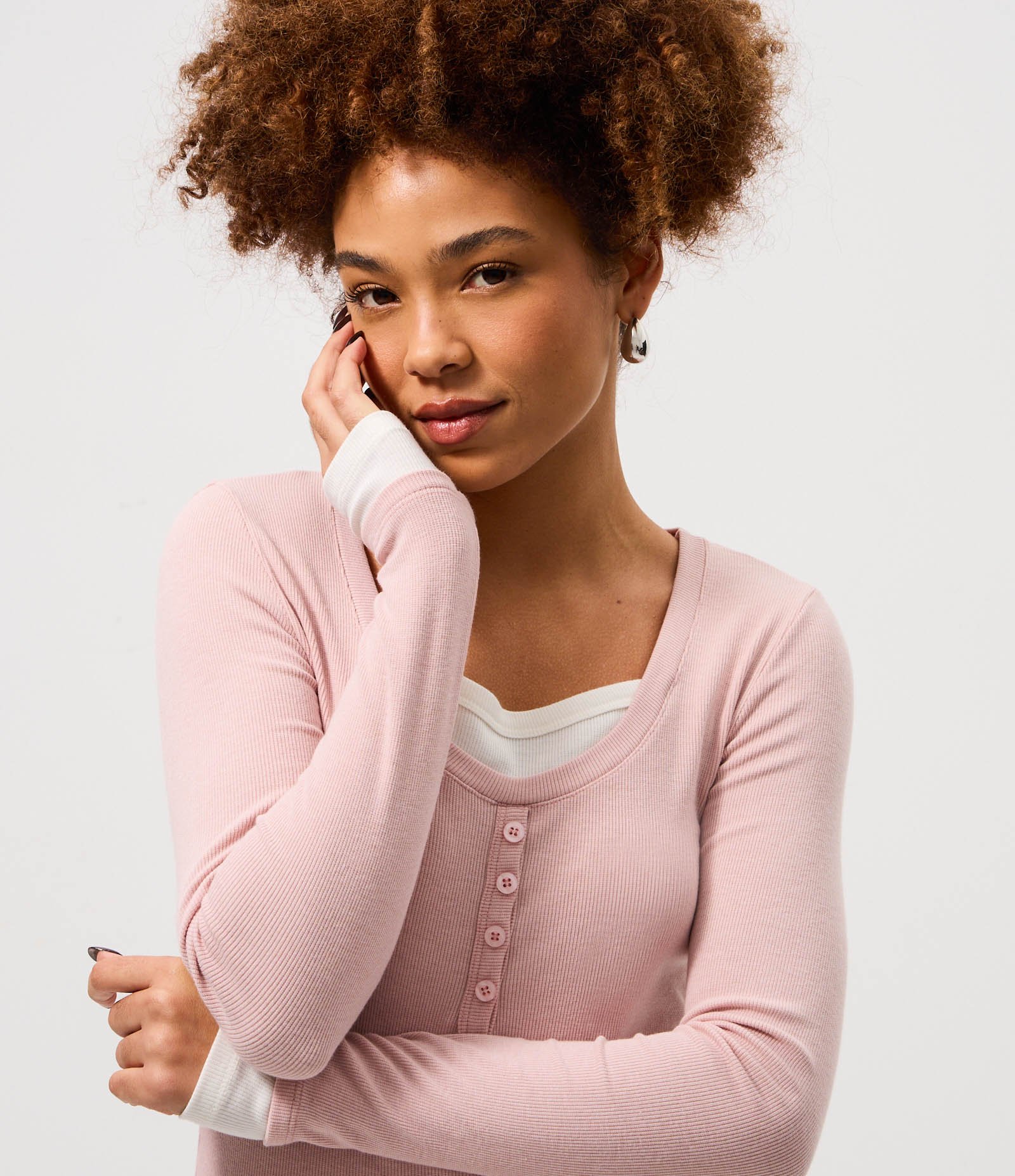Blusa em Ribana Canelada com Efeito de Sobreposição Rosa 3
