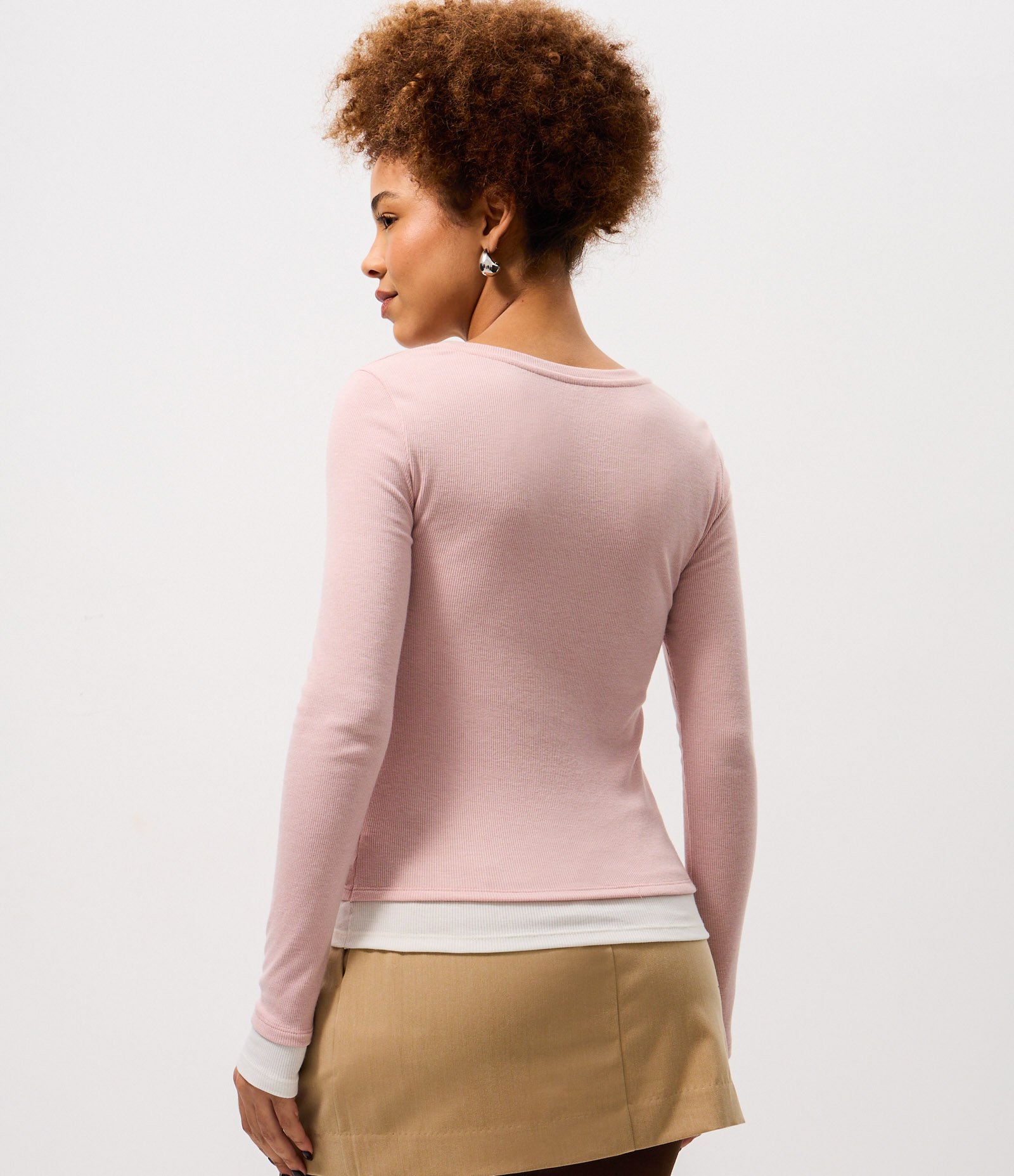 Blusa em Ribana Canelada com Efeito de Sobreposição Rosa 4