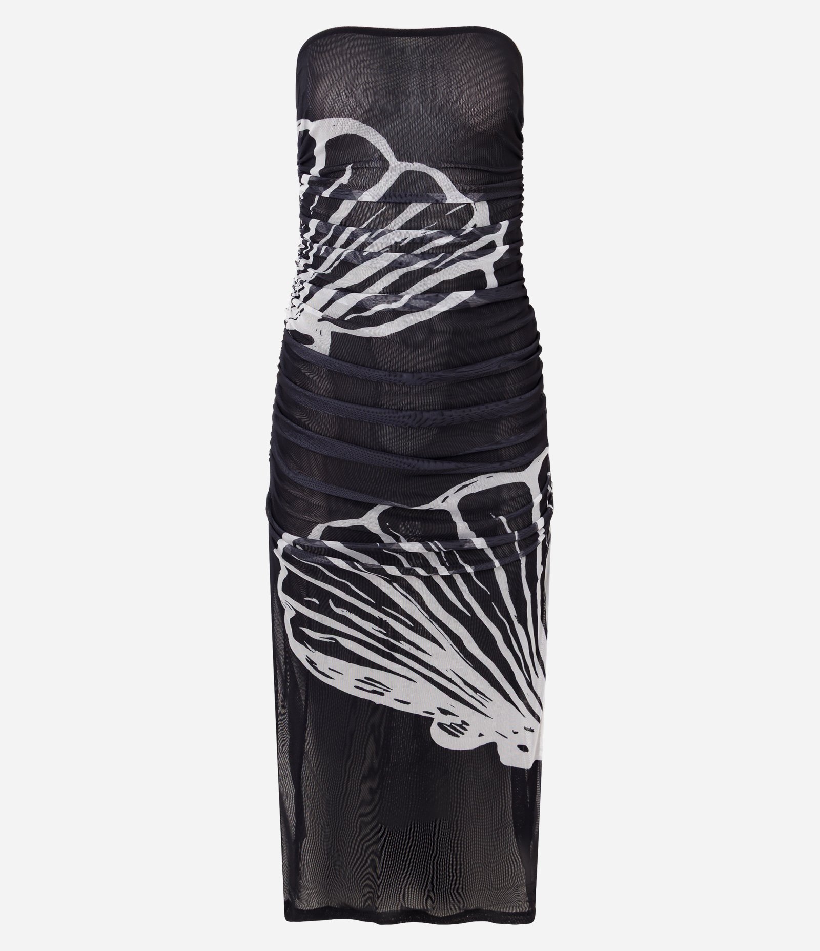 Saída de Praia Vestido Midi com Estampa de Conchas e Franzido Preto 5