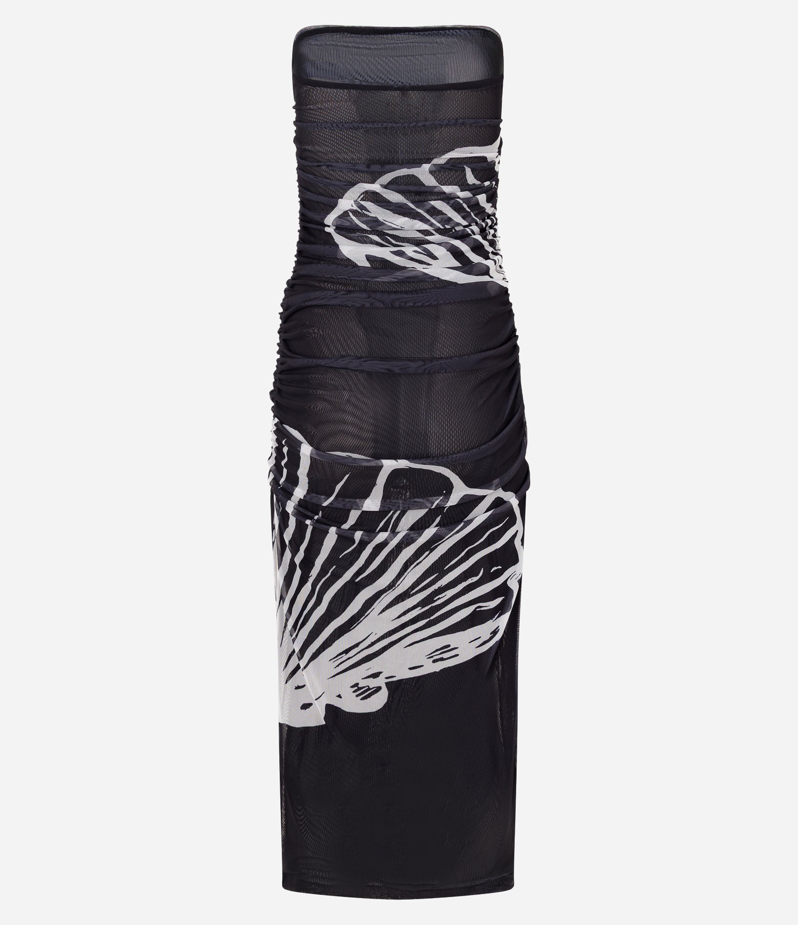 Saída de Praia Vestido Midi com Estampa de Conchas e Franzido Preto 7