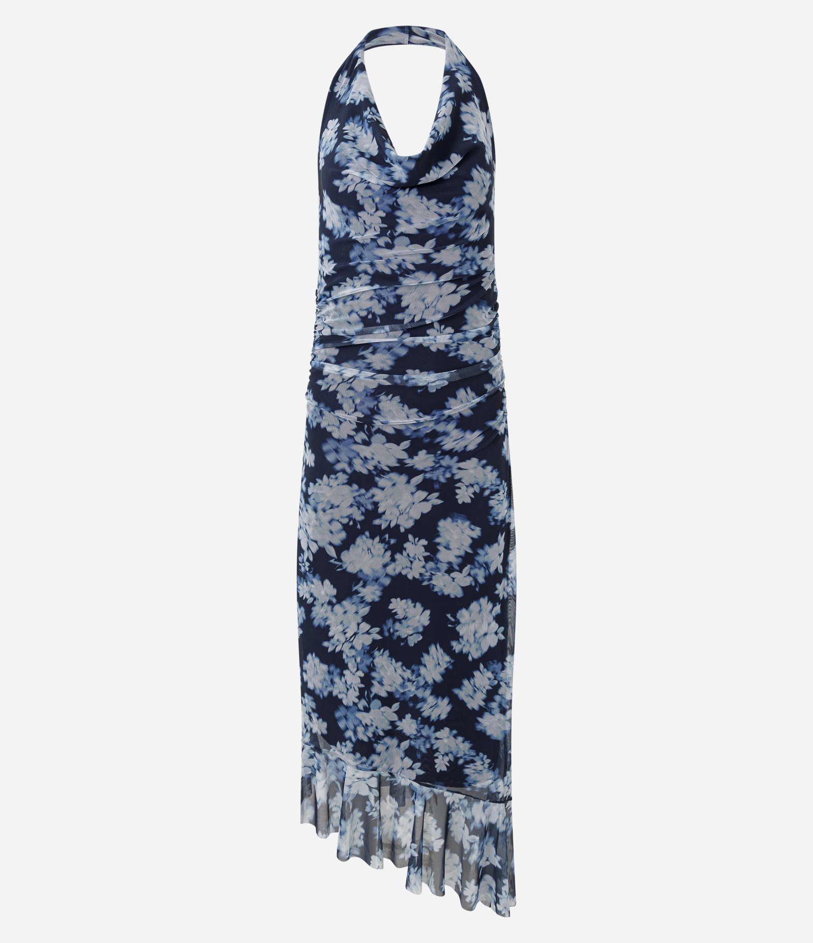 Vestido Midi com Estampa Floral e Barra Assimétrica Azul 5