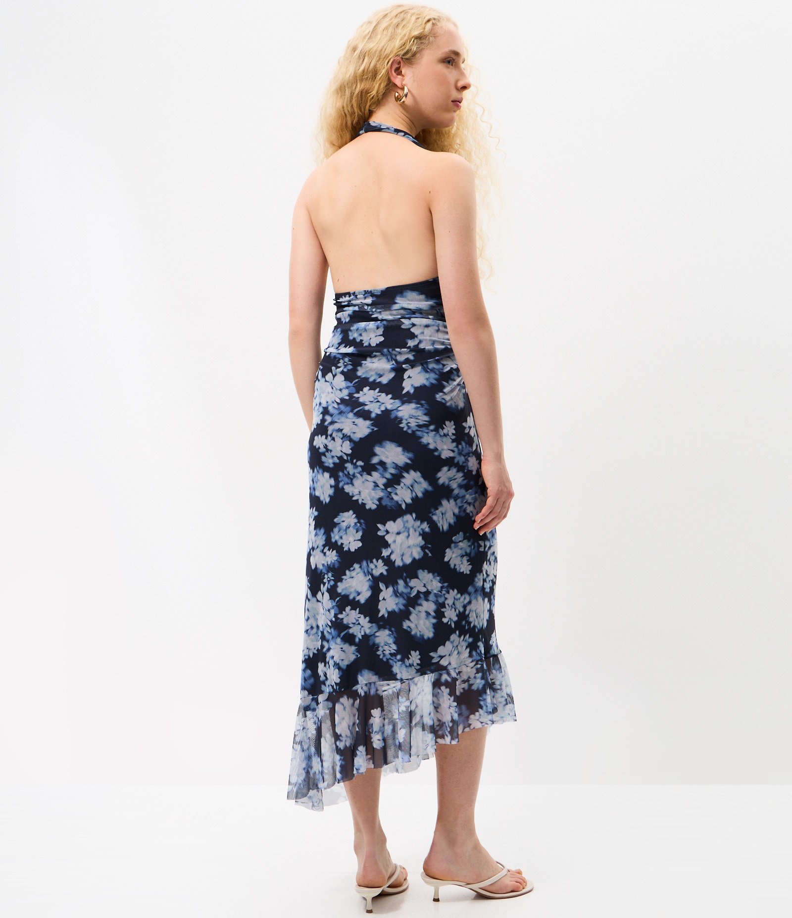 Vestido Midi com Estampa Floral e Barra Assimétrica Azul 4