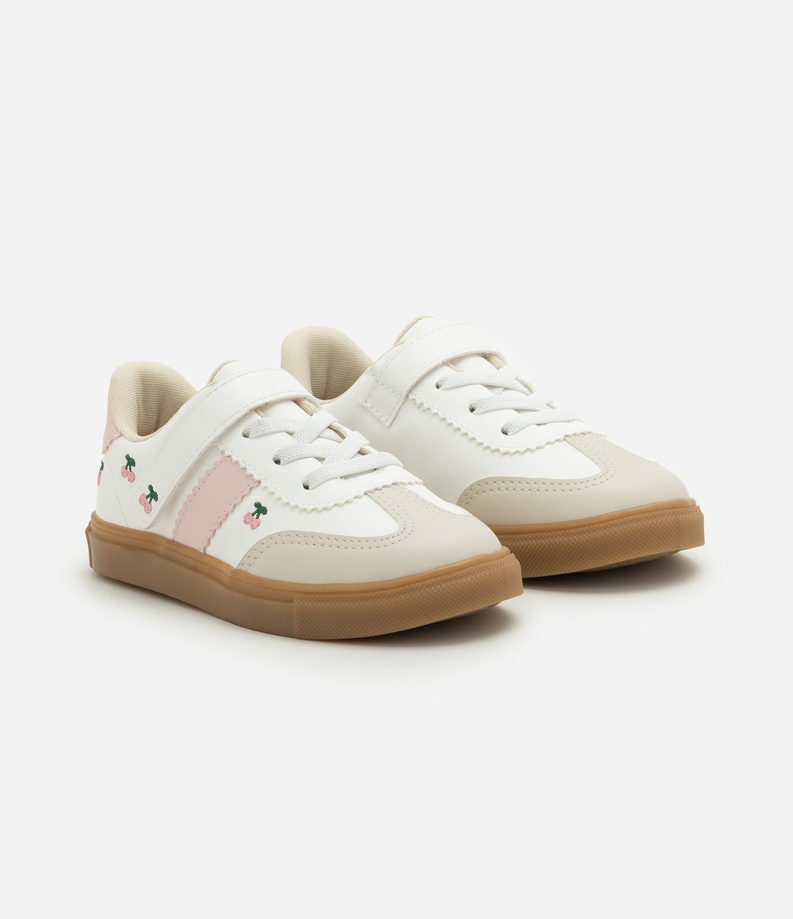 Tênis Infantil Em PU Com Velcro Bordados Cereja - Tam 22 ao 27 Off White 1