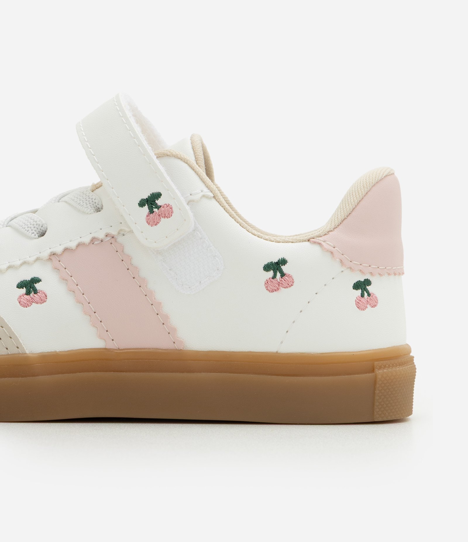 Tênis Infantil Em PU Com Velcro Bordados Cereja - Tam 22 ao 27 Off White 3
