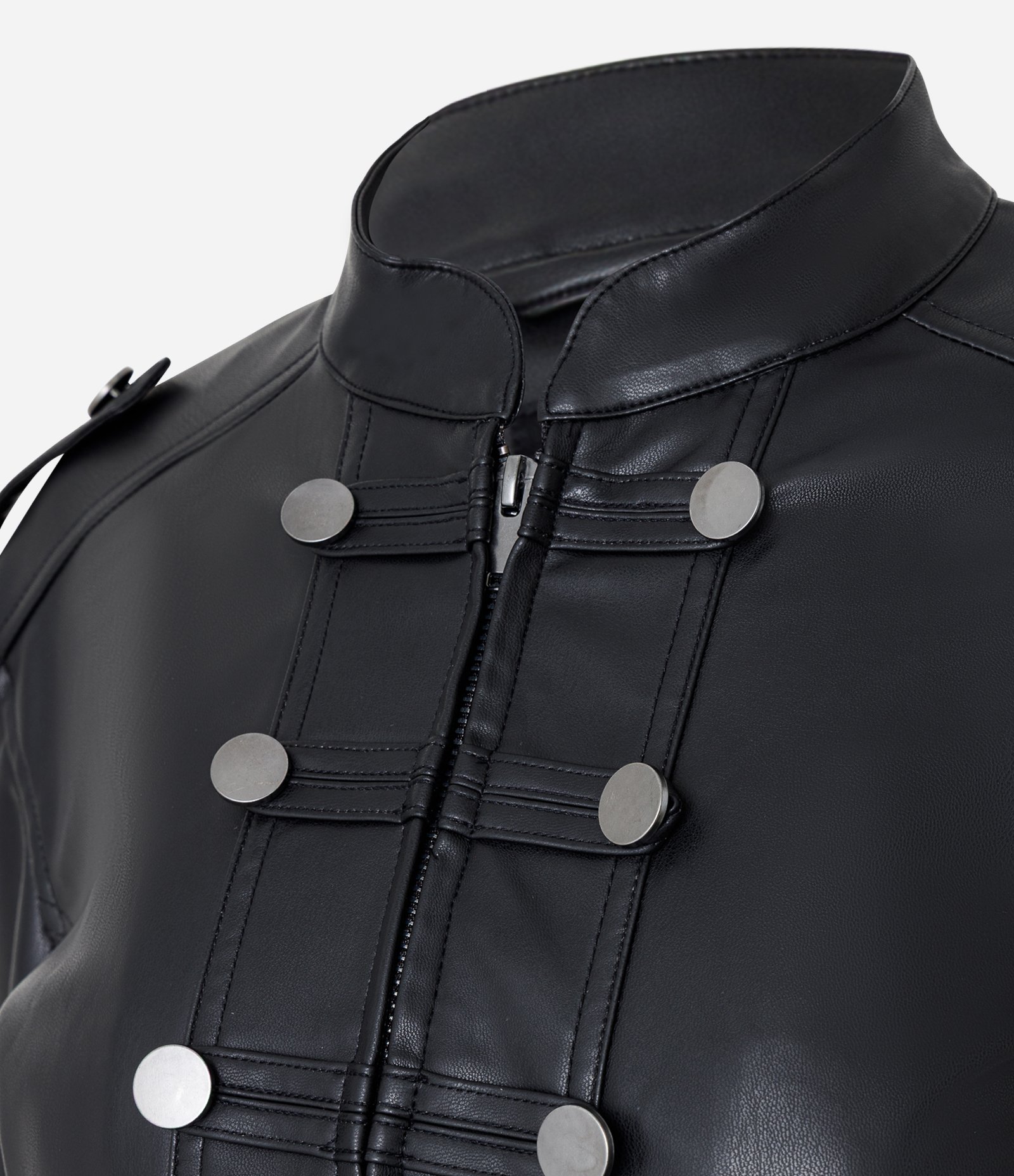 Jaqueta Napolêonica em PU com Zíper Preto 6