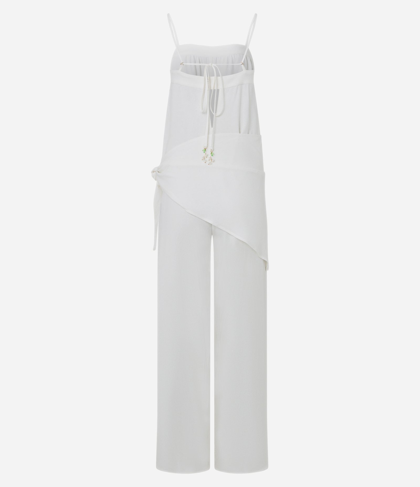 Macacão Pantalona em Jacquard com Lenço Sobreposto na Cintura Branco 2