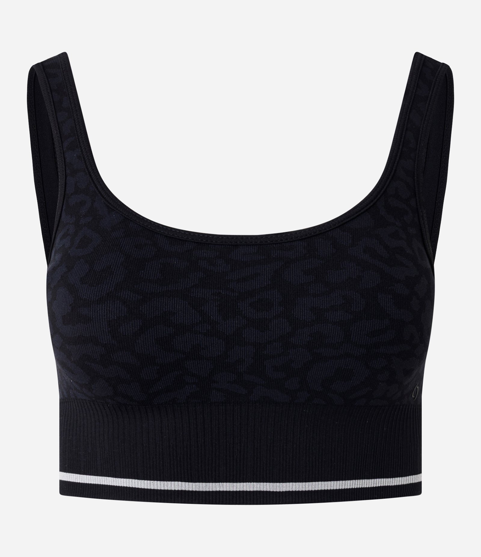 Top Seamless Esportivo em Poliamida com Bojo e Jacquard de Onça Preto 1