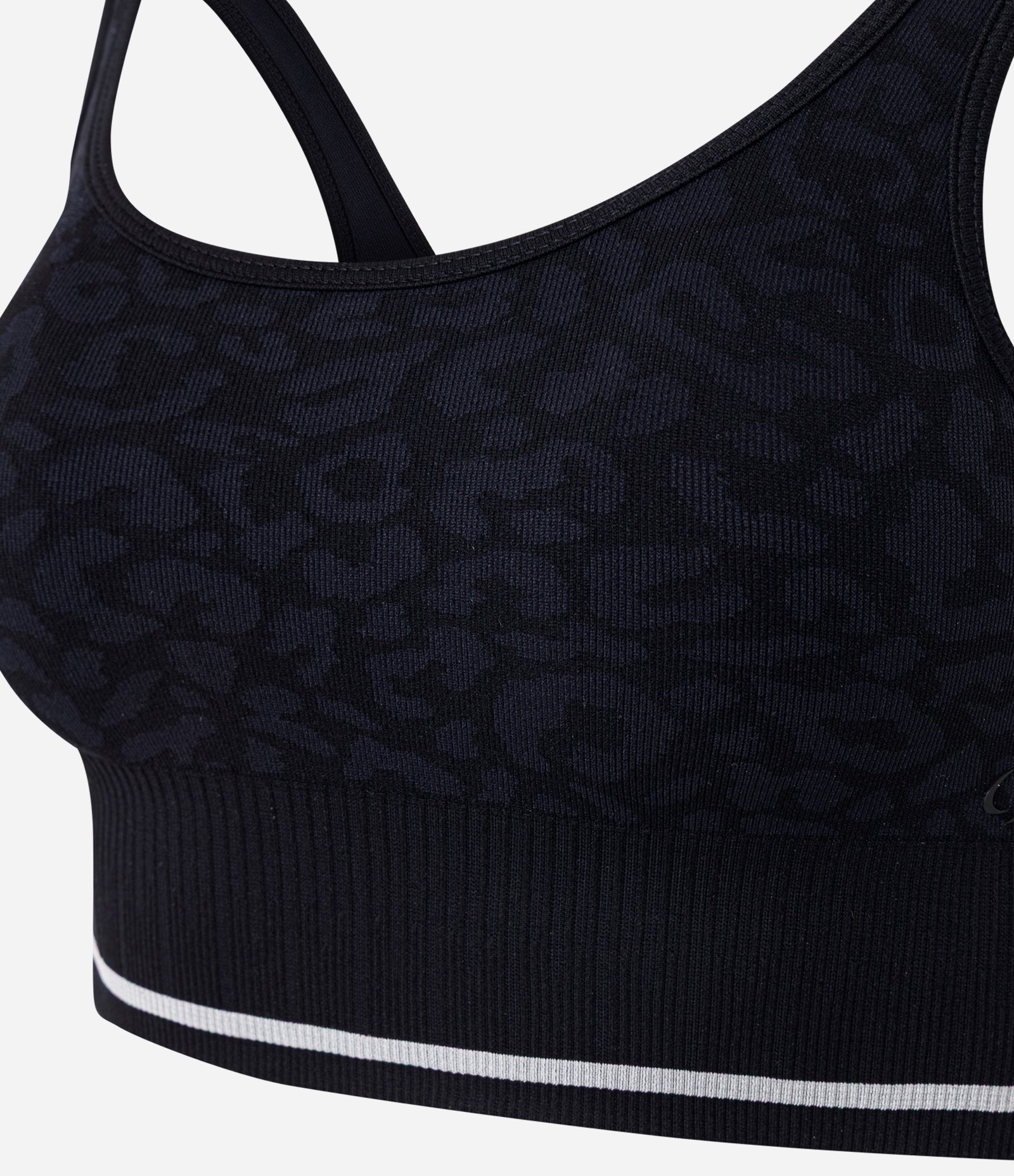Top Seamless Esportivo em Poliamida com Bojo e Jacquard de Onça Preto 2