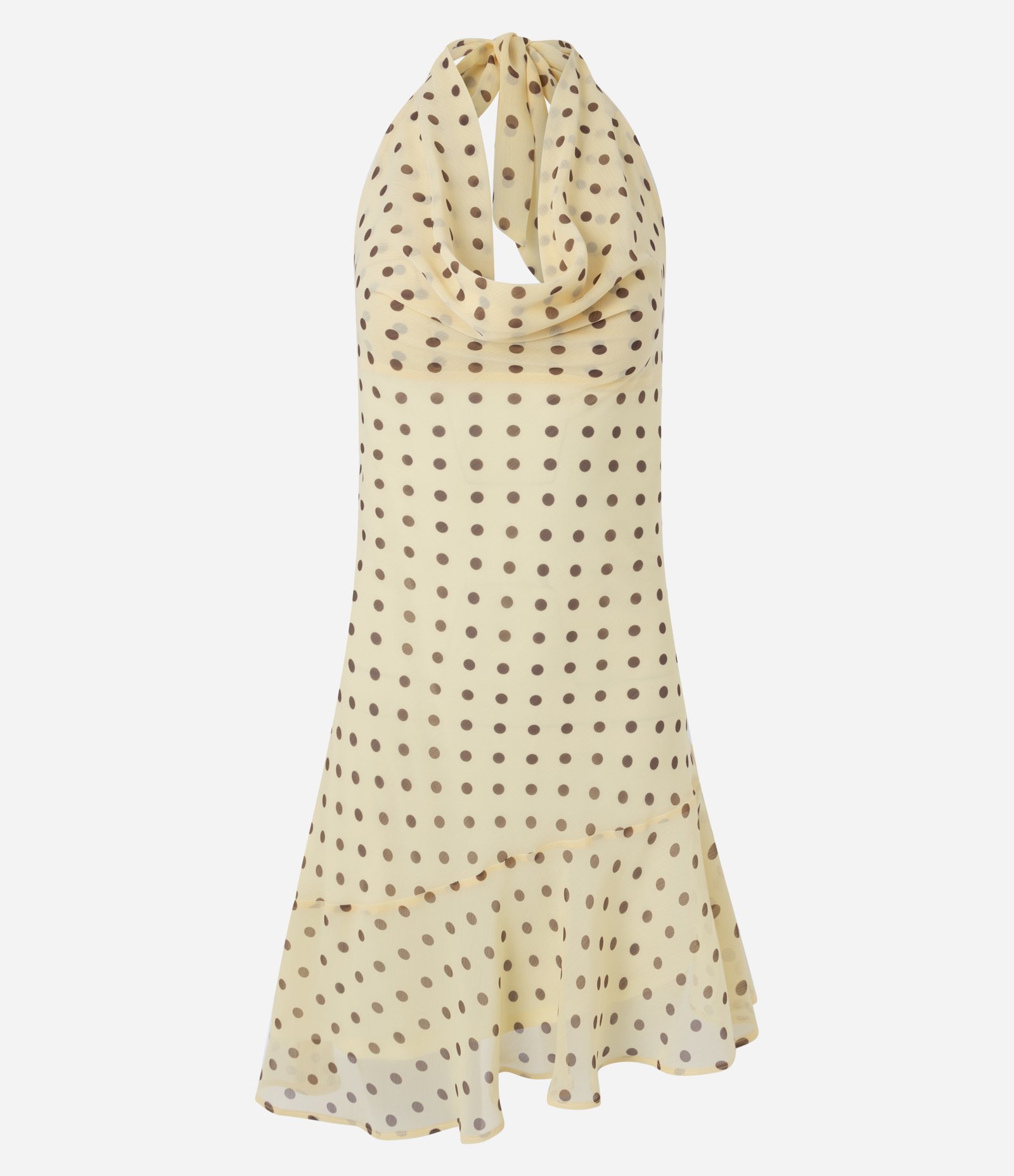 Vestido Curto em Chiffon com Estampa Poá e Decote Degagê Amarelo 7