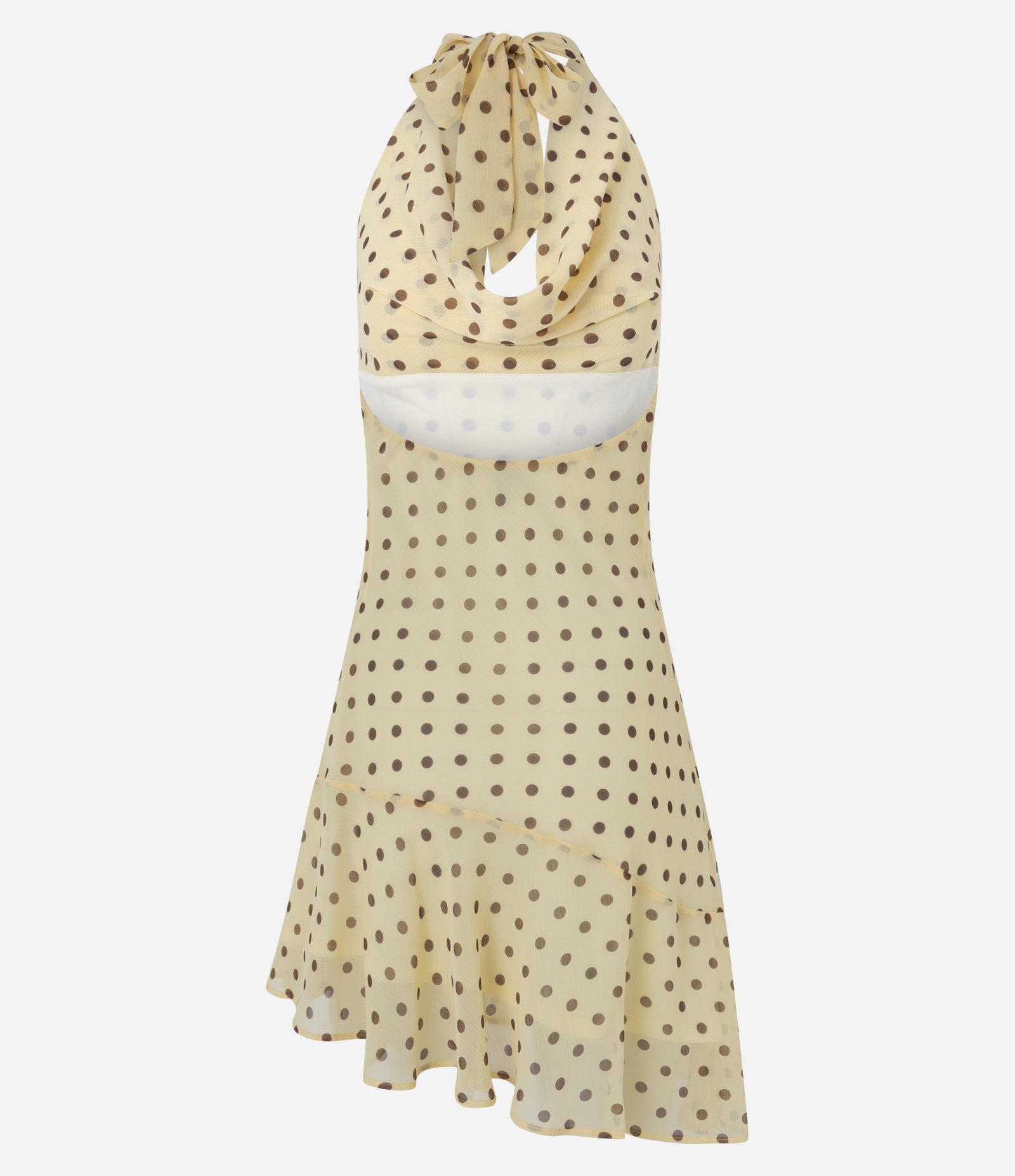 Vestido Curto em Chiffon com Estampa Poá e Decote Degagê Amarelo 8