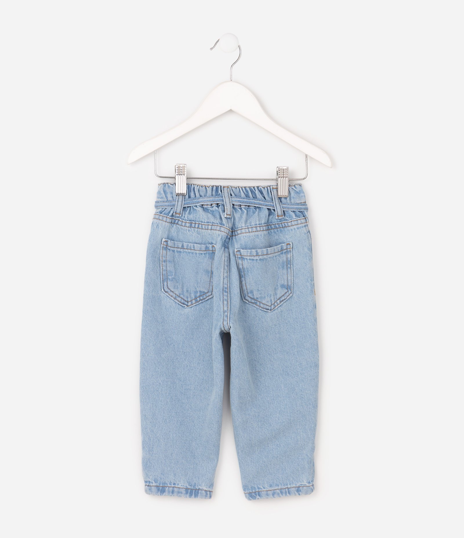 Calça Jeans Mom com Amarração Infantil - Tam 1 a 6 Anos Azul 1