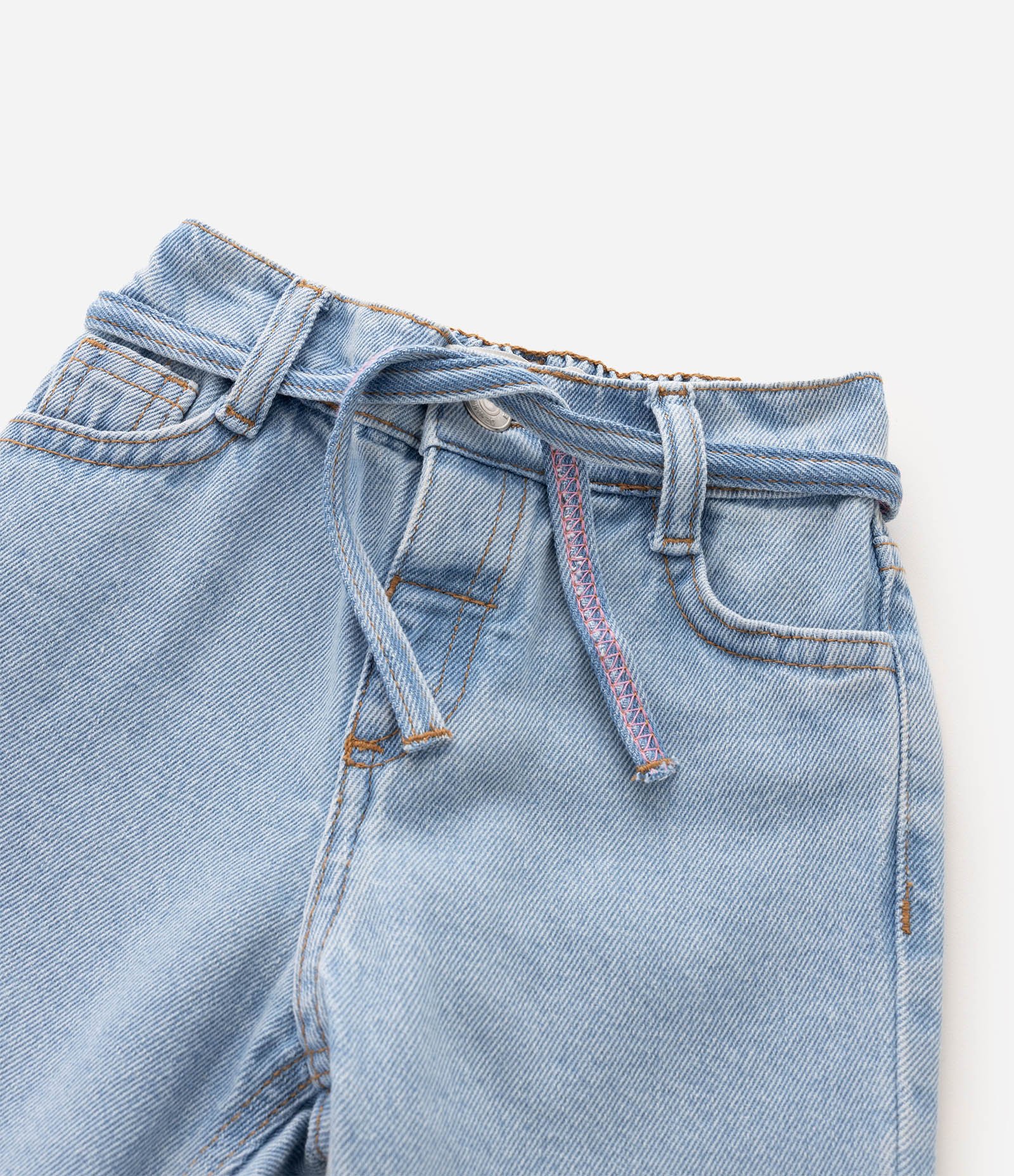 Calça Jeans Mom com Amarração Infantil - Tam 1 a 6 Anos Azul 3