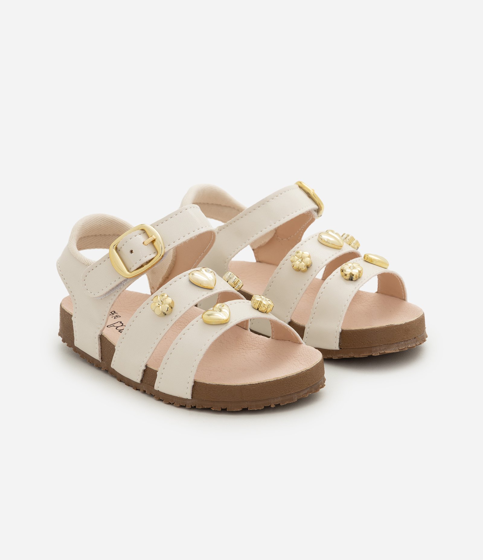 Sandália Infantil Em PU infantil Comfy Com Pins - Tam 20 ao 27 Off White 1